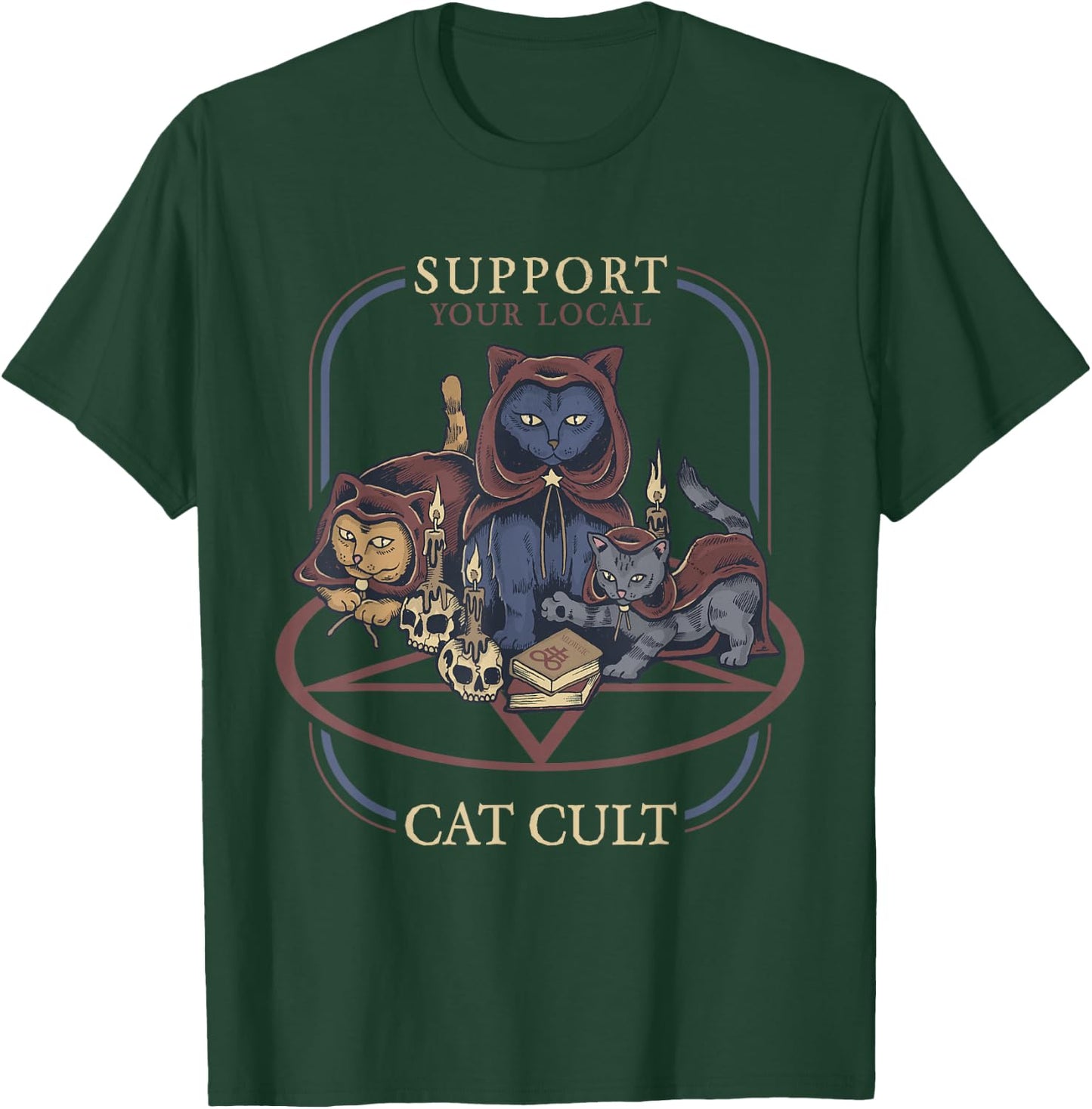 Support Your Local Cat Cult - Retro Occult T-Shirt - T-Shirt | Forest