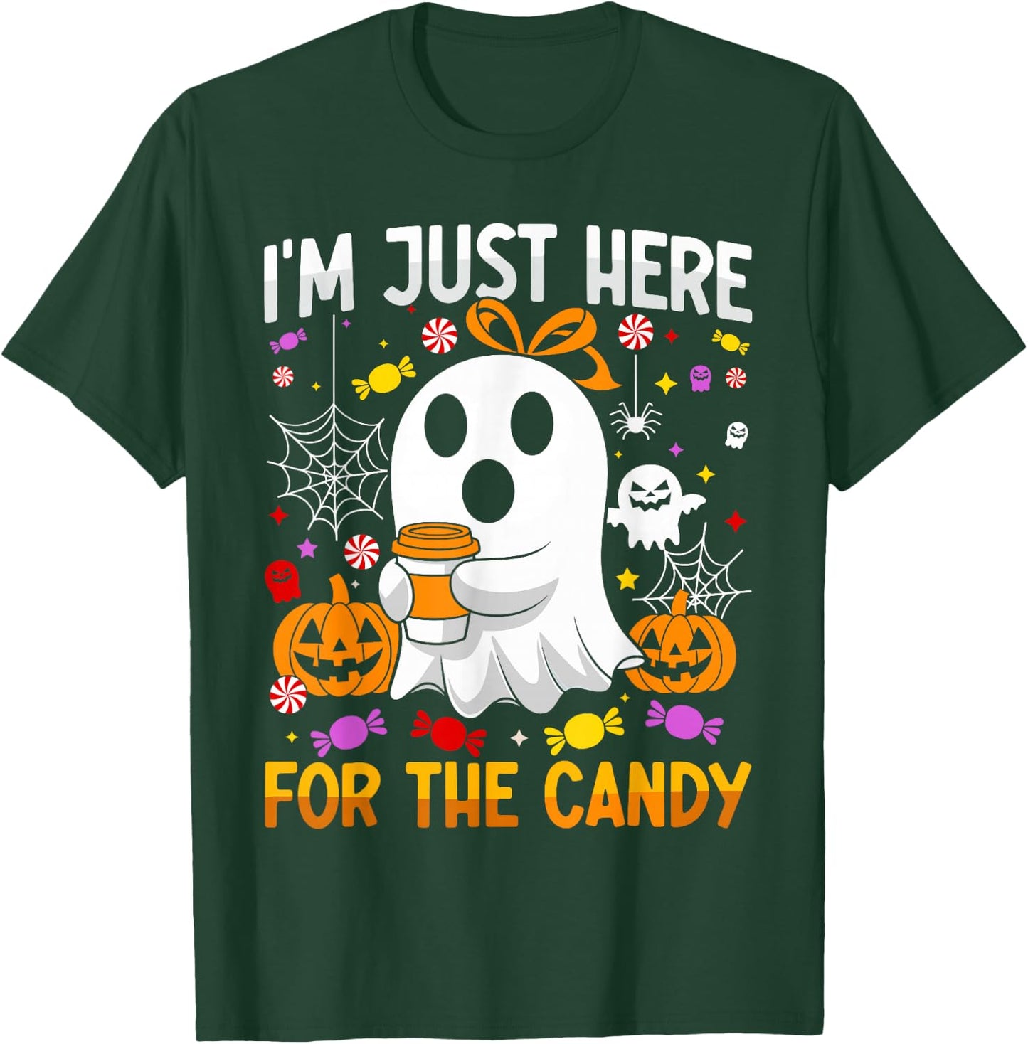 I'm Just Here for the Candy Halloween Pun Lollipop T-Shirt - T-Shirt | Forest