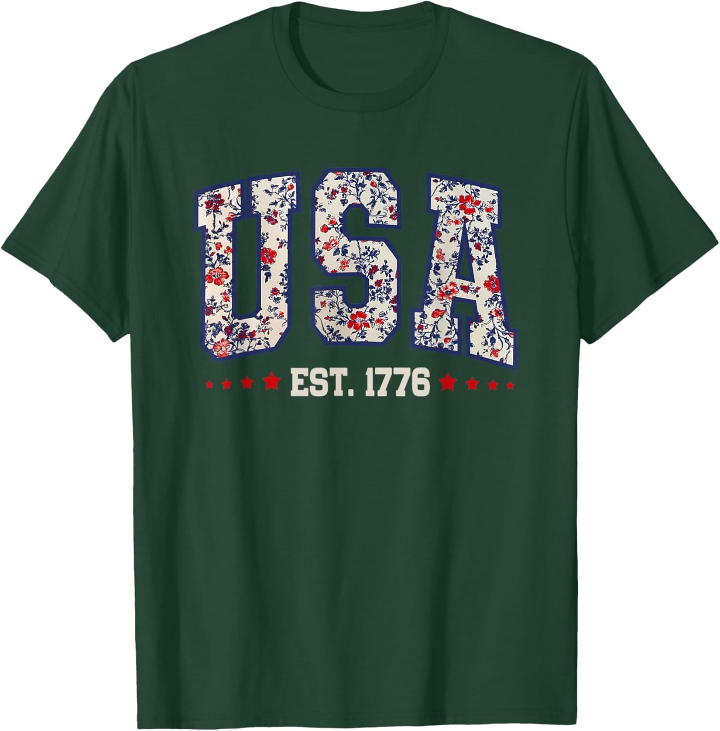 USA Est 1776 Floral Patriotic America 4th of July Women Girl T-Shirt - T-Shirt | Forest