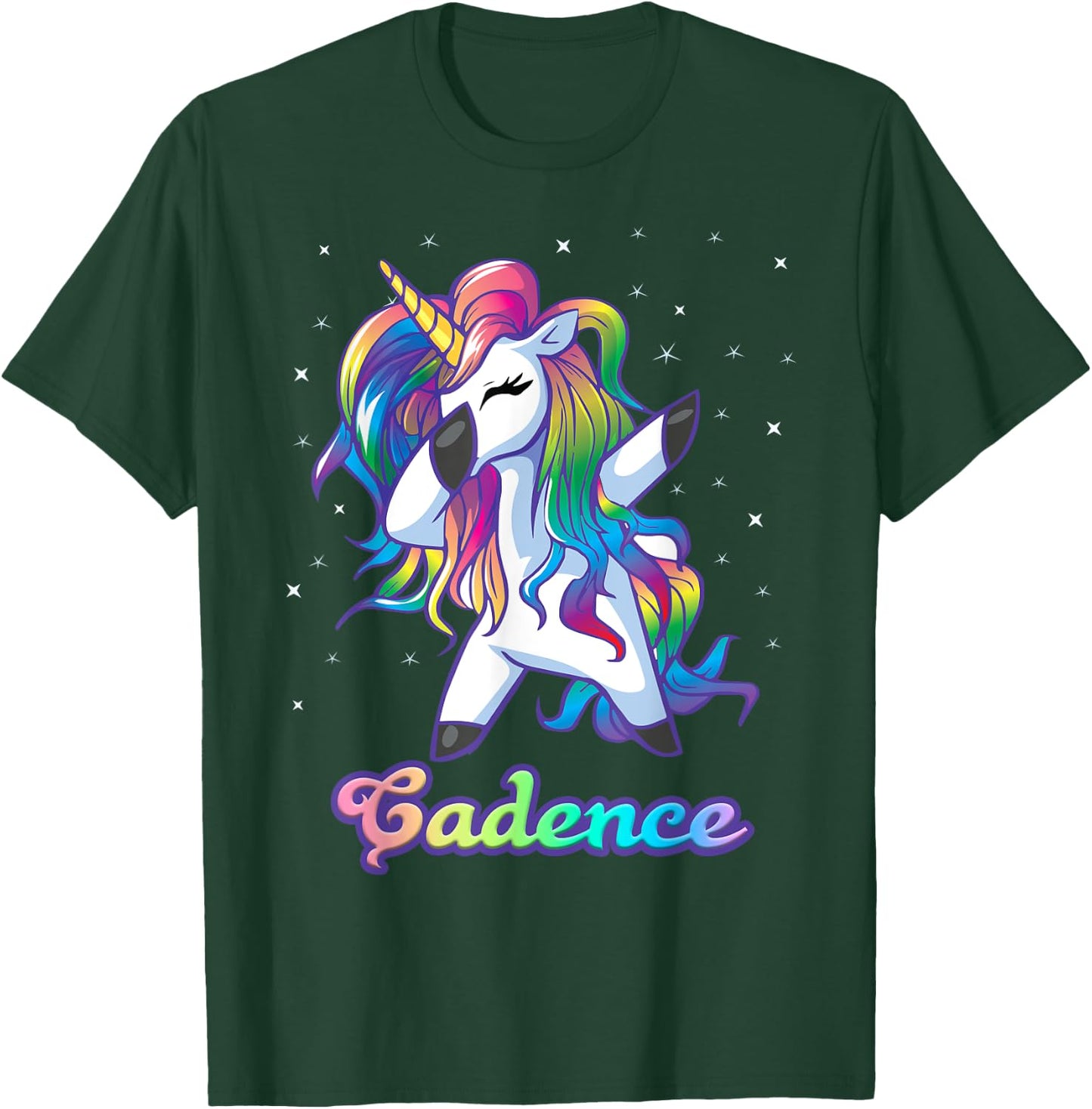 CADENCE Name Personalized Custom Rainbow Unicorn Dabbing T-Shirt - T-Shirt | Forest