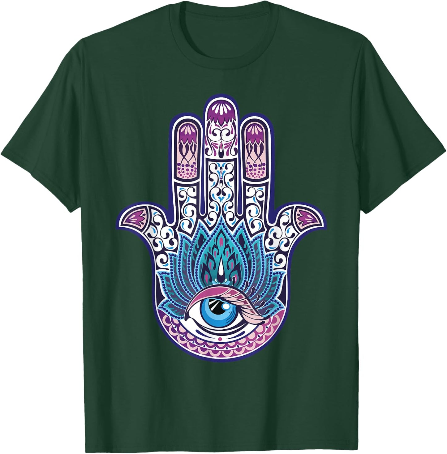 Hamsa Hand Mandala Yoga Fatima Hand Symbol Boho T-Shirt - T-Shirt | Forest
