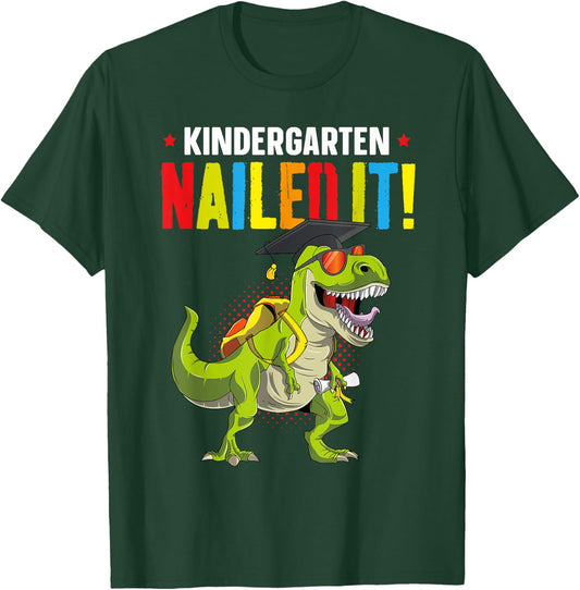 Kids T Rex Kindergarten Nailed It Graduation Class Of 2025 T-Shirt - T-Shirt | Forest