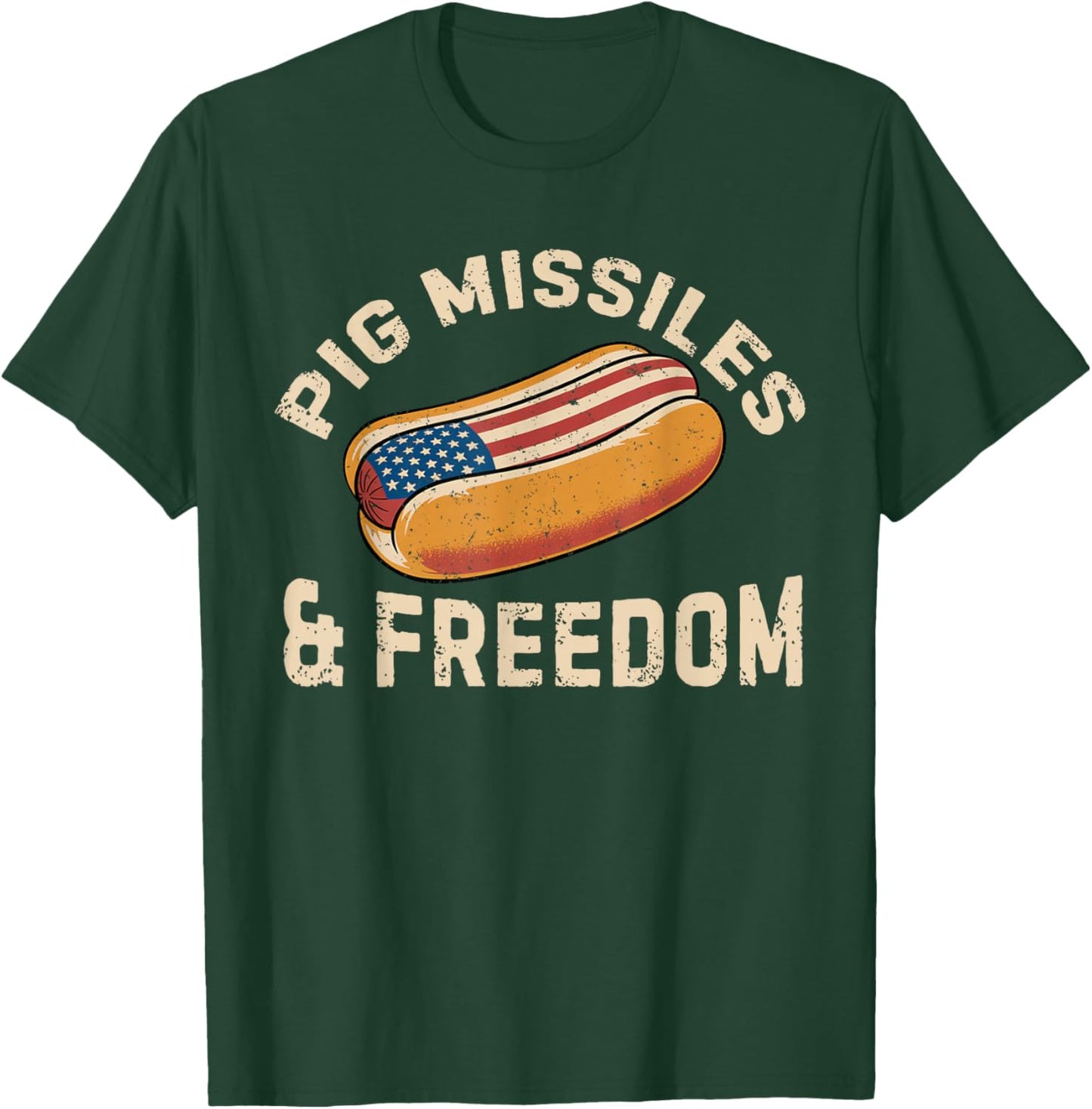 Pig Missiles and Freedom 4th of July Patriotic Hotdog T-Shirt - T-Shirt | Forest
