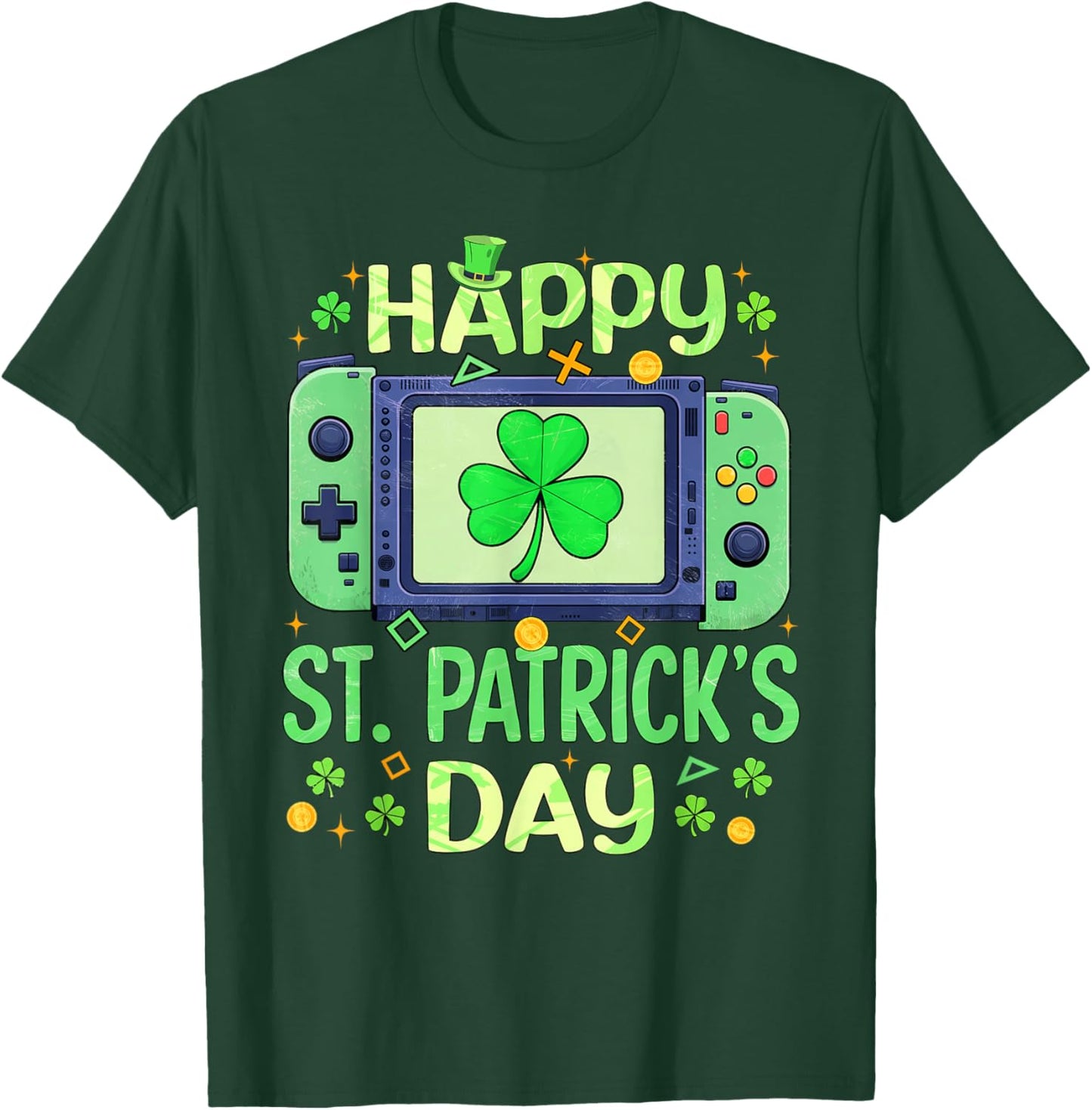 Happy St. Patrick's Day Video Gamer Controller Irish Men Boy T-Shirt - T-Shirt | Forest