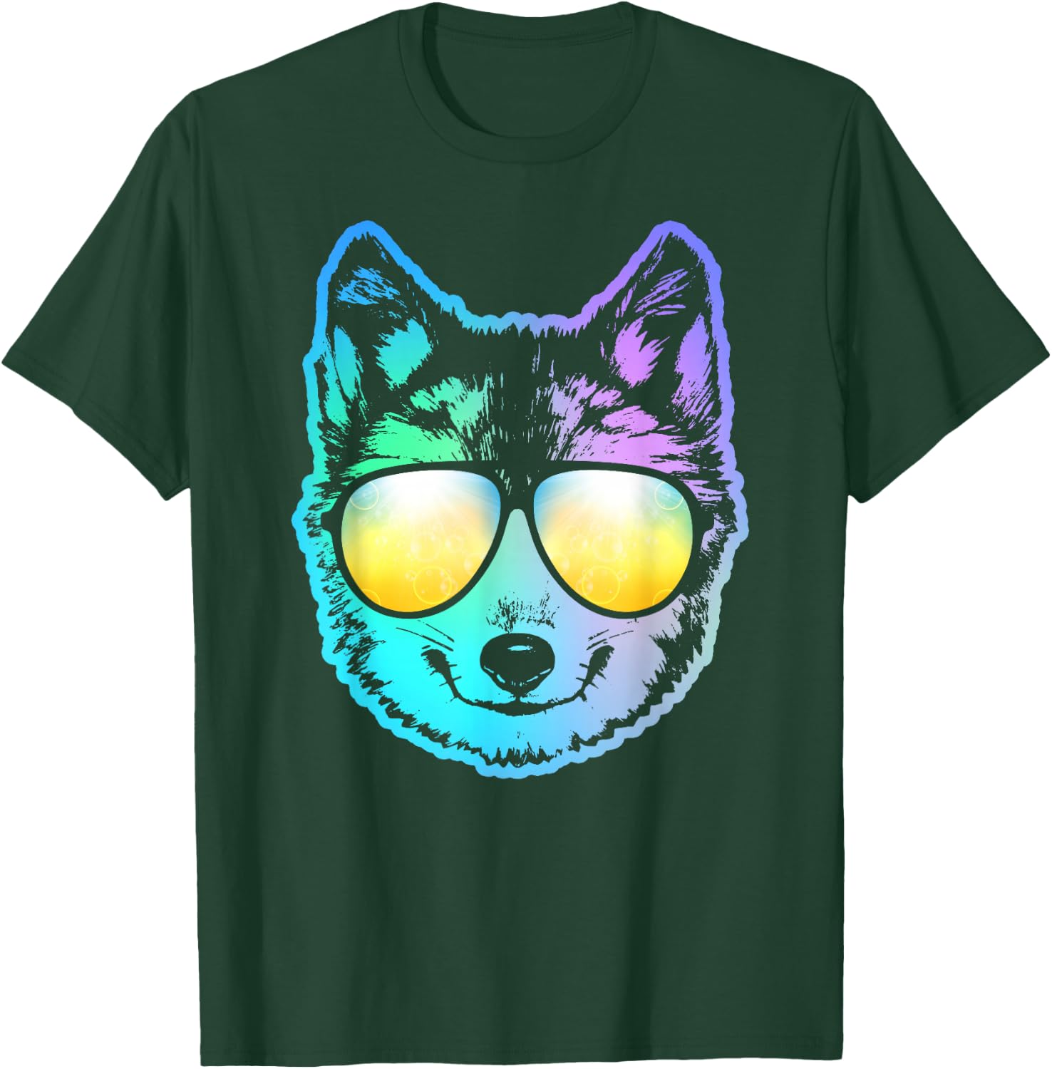 Siberian Husky Neon Funny Animal T-Shirt - T-Shirt | Forest