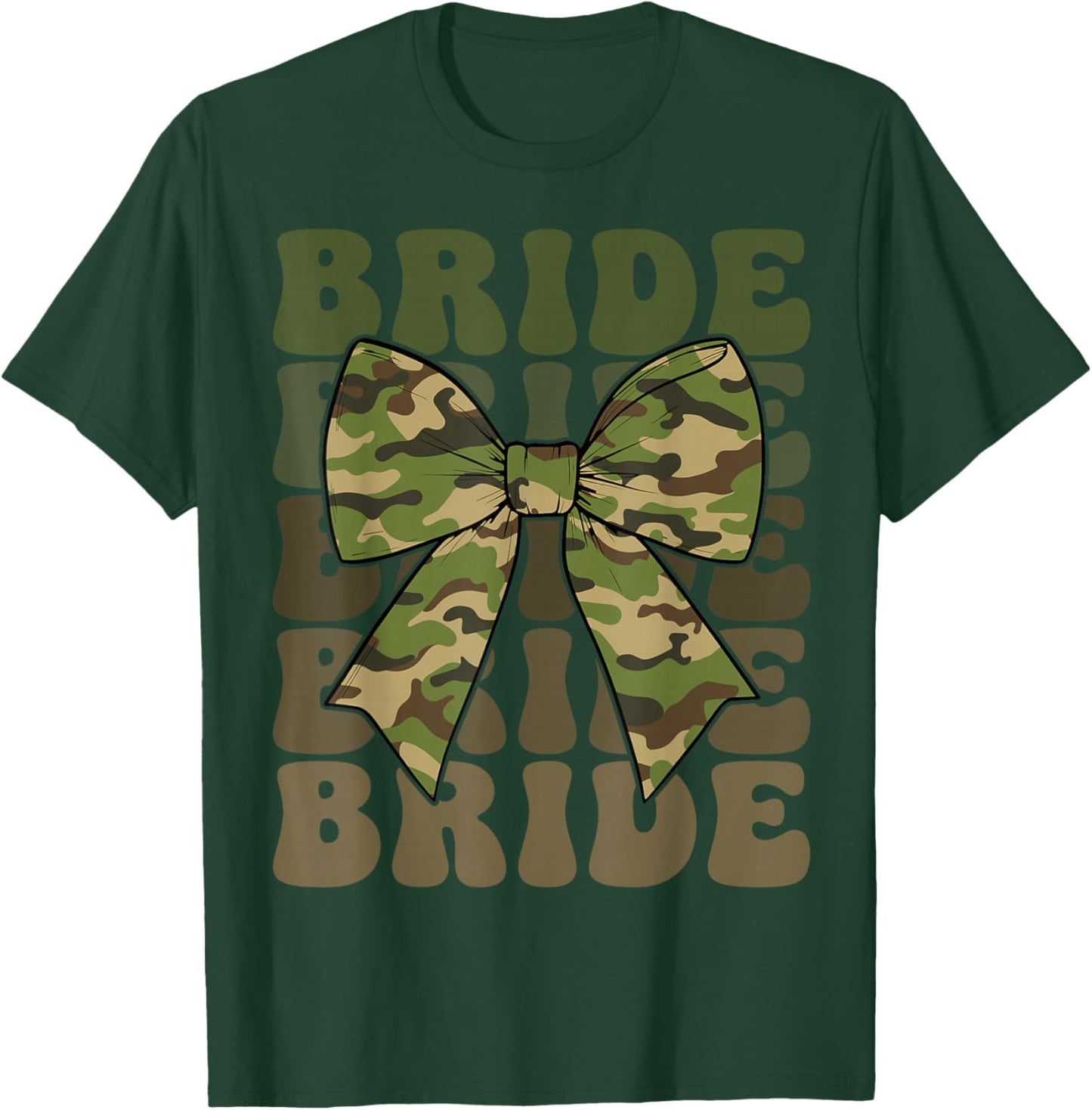 Camo Bride Coquette Bow Retro Groovy Camouflage Bridal Party T-Shirt - T-Shirt | Forest