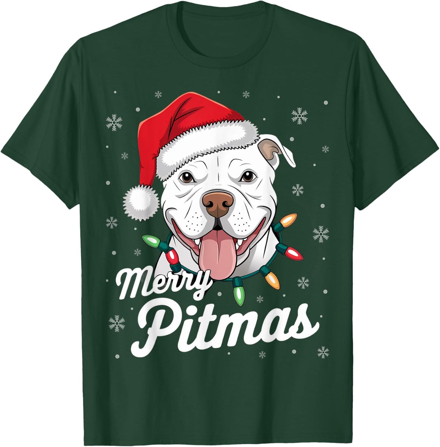 Merry Pitmas Pitbull Dog Xmas Lights Santa Hat Christmas Women T-Shirt - T-Shirt | Forest