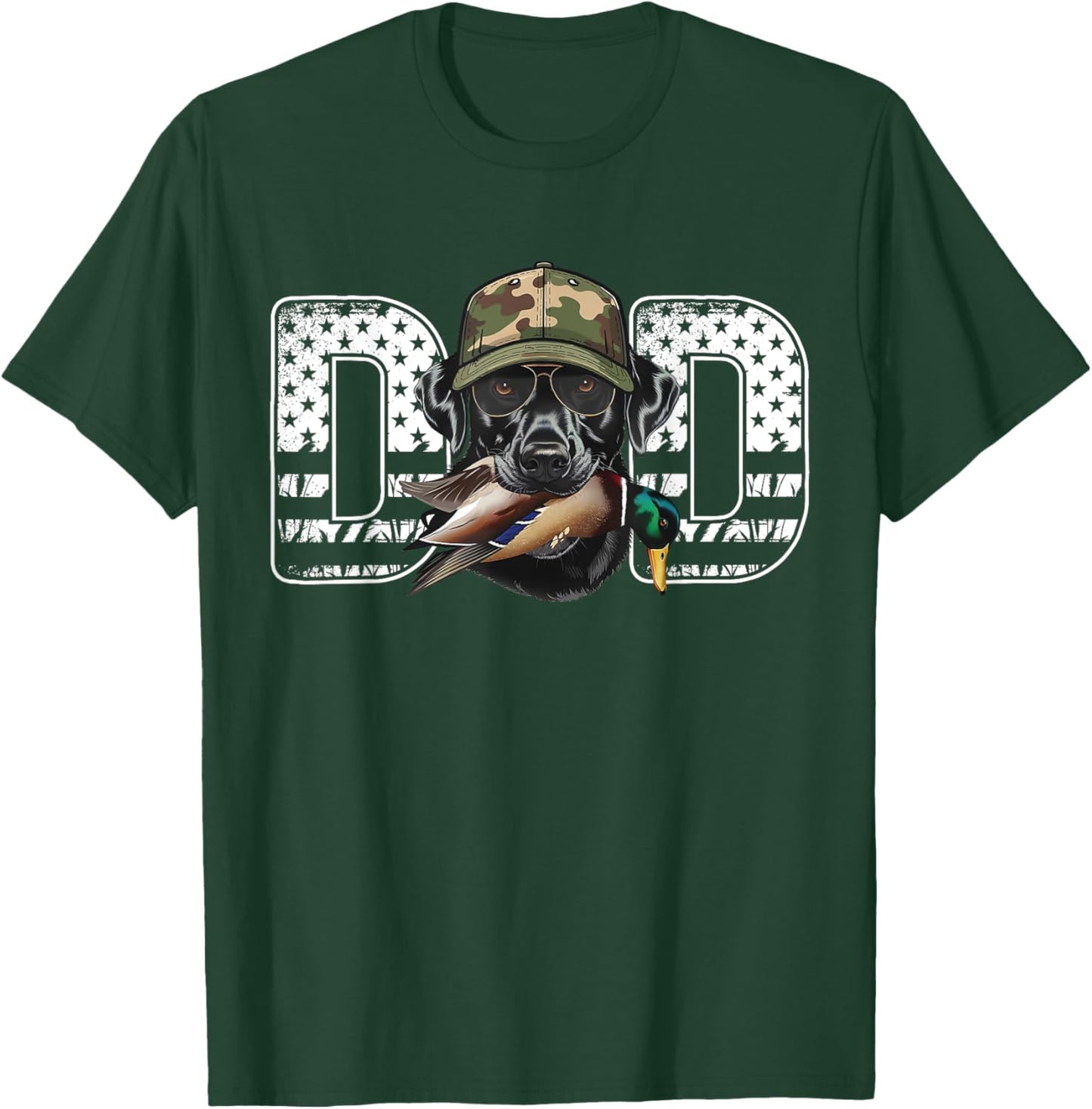 Retro American Flag Hunter Dad Black Labrador Fathers Day T-Shirt - T-Shirt | Forest