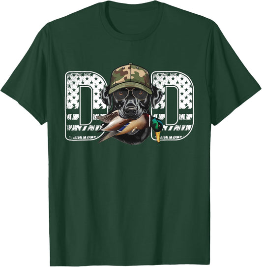 Retro American Flag Hunter Dad Black Labrador Fathers Day T-Shirt - T-Shirt | Forest