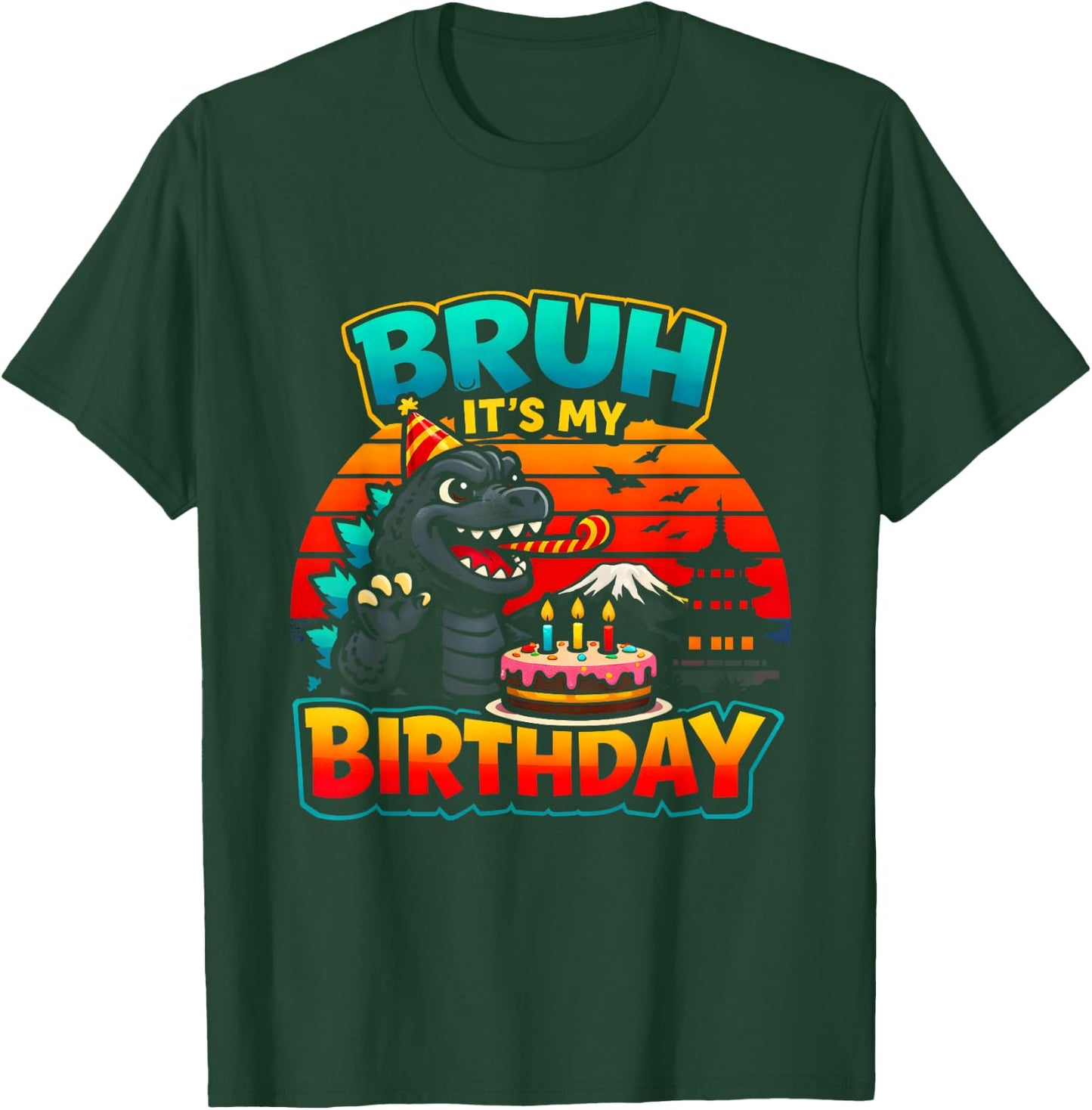 Funny Dinosaur It’s My Birthday Retro Sunset Giant Monster T-Shirt - T-Shirt | Forest