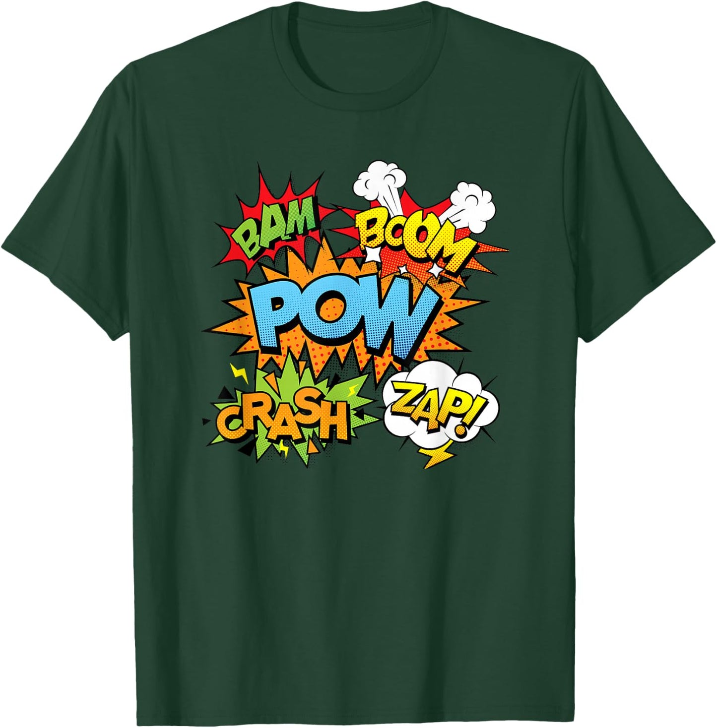 Comic Book Bam Pow Crash Boom Zap Bubbles in Bright Colors T-Shirt - T-Shirt | Forest