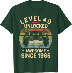 Level 40 Unlocked 40th Birthday 40 Year Old Gifts Gamer Bday T-Shirt - T-Shirt | Forest