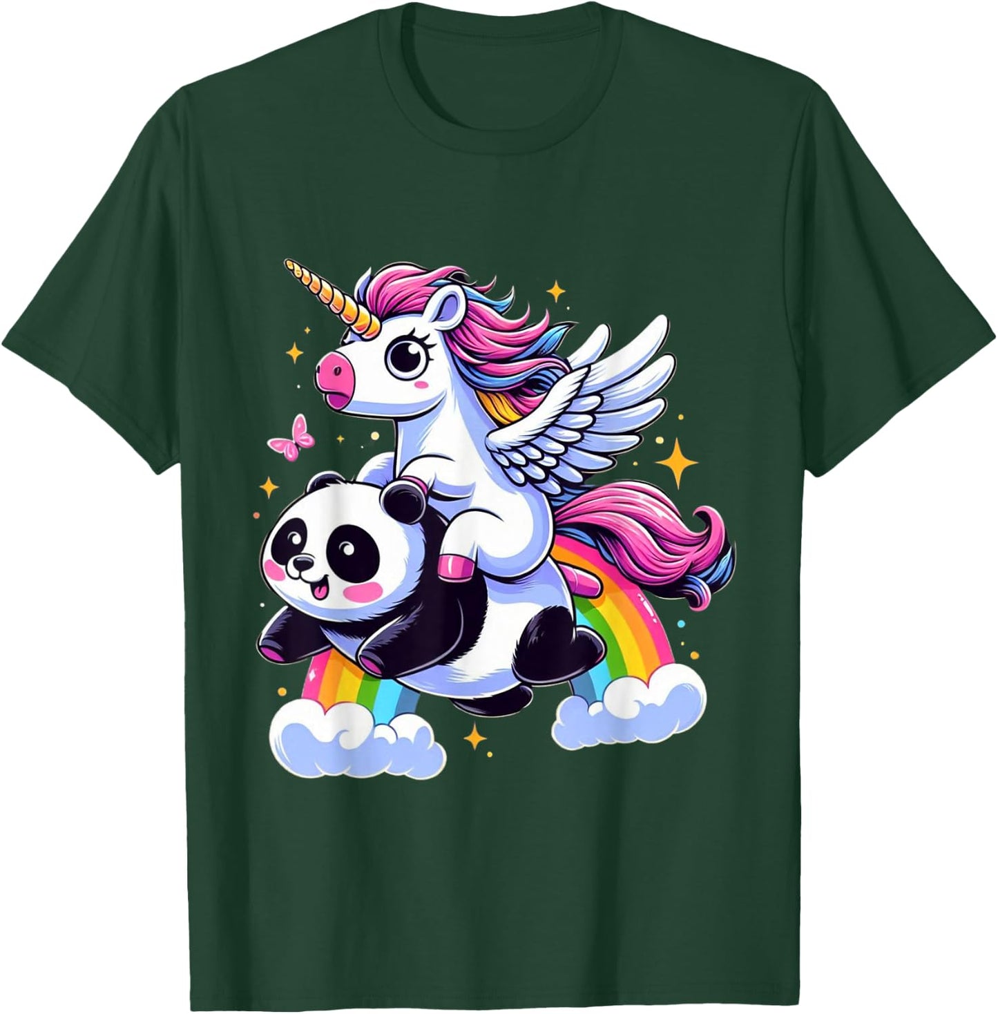 Unicorn Riding Panda Boys Girls Men Women Kids Rainbow T-Shirt - T-Shirt | Forest