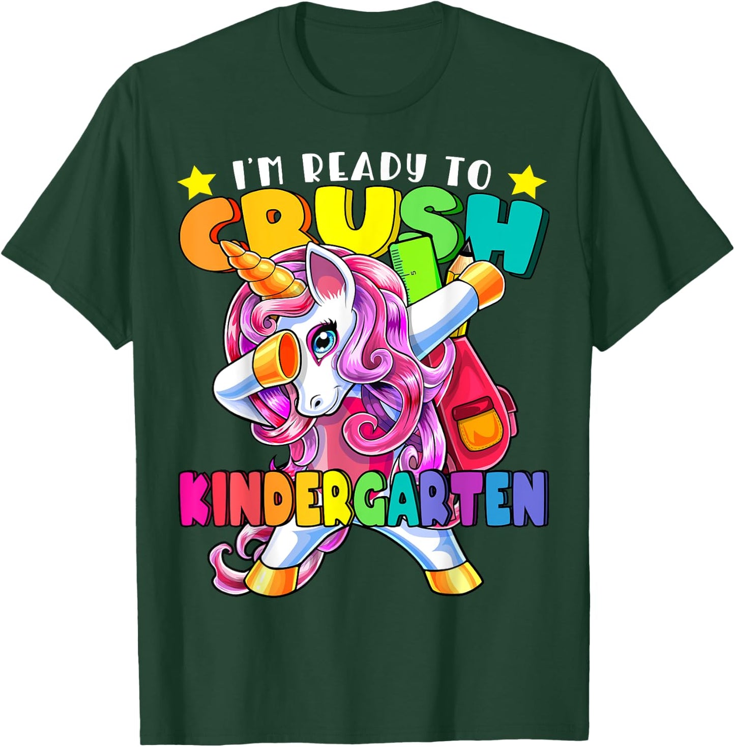 Kindergarten Dabbing Unicorn Back to School Girls Gift T-Shirt - T-Shirt | Forest