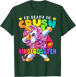 Kindergarten Dabbing Unicorn Back to School Girls Gift T-Shirt - T-Shirt | Forest