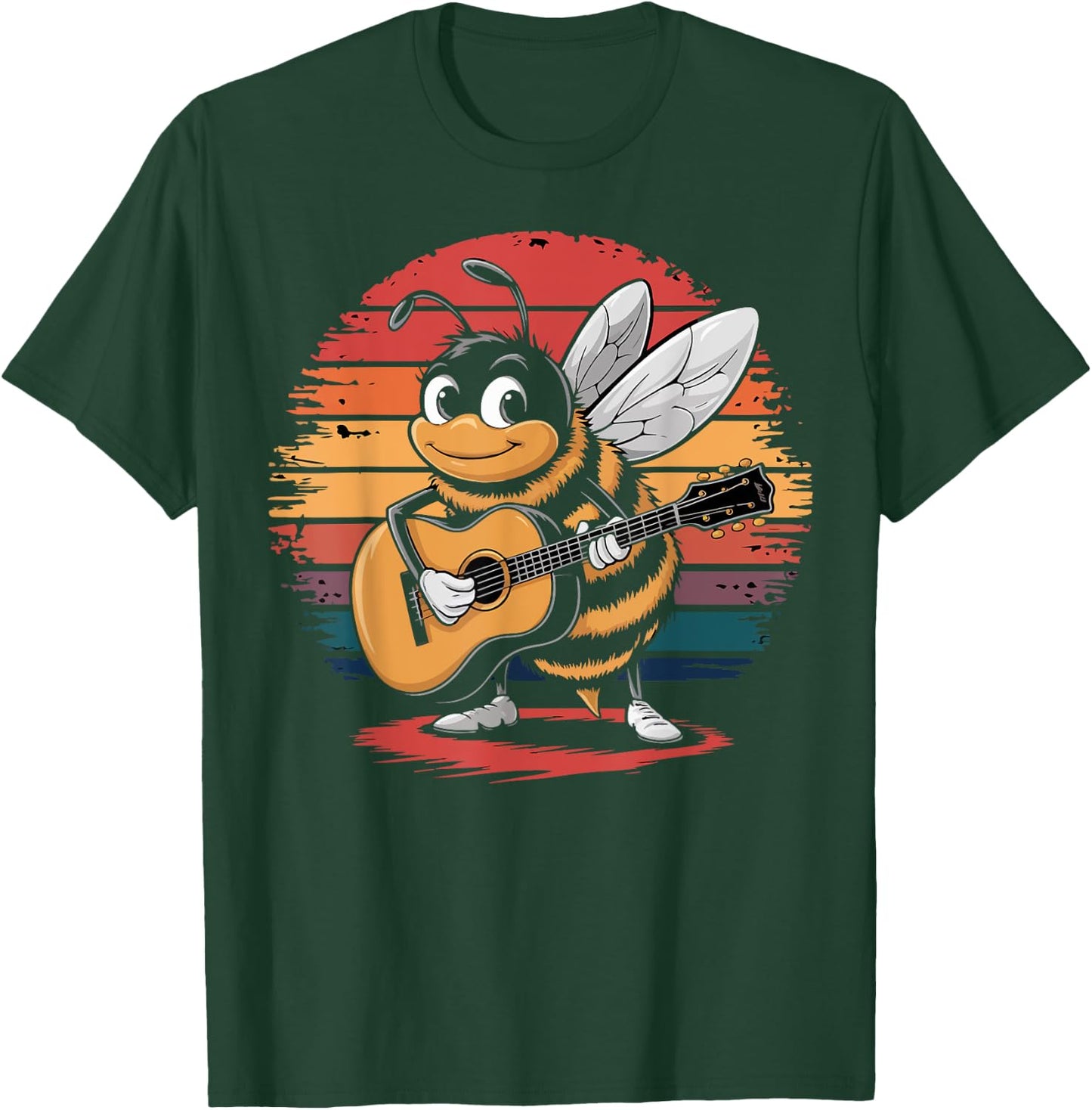 bee Playing Guitar Vintage Guitar retro Rock Guitarist T-Shirt - T-Shirt | Forest