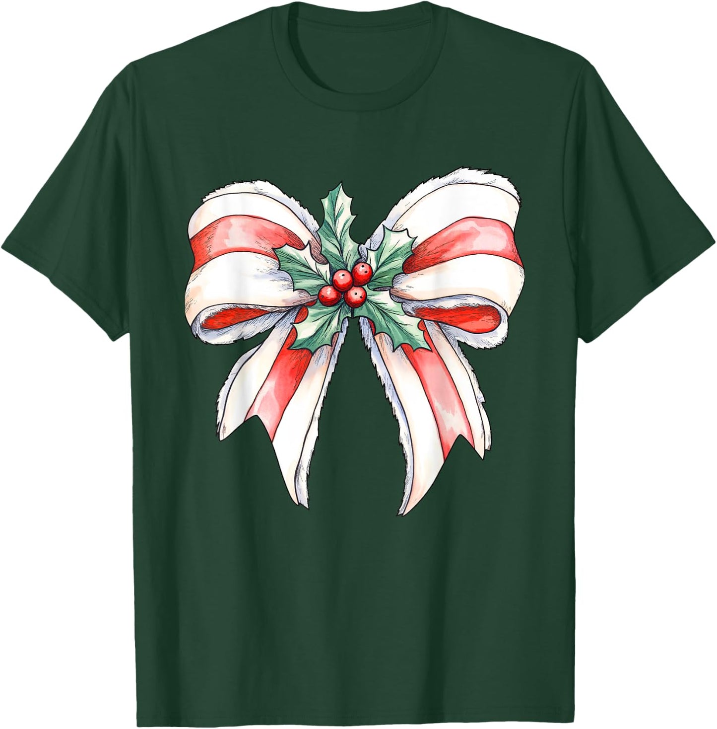 Coquette Christmas Bow Girls Women Holiday Ribbon Mistletoe T-Shirt - T-Shirt | Forest