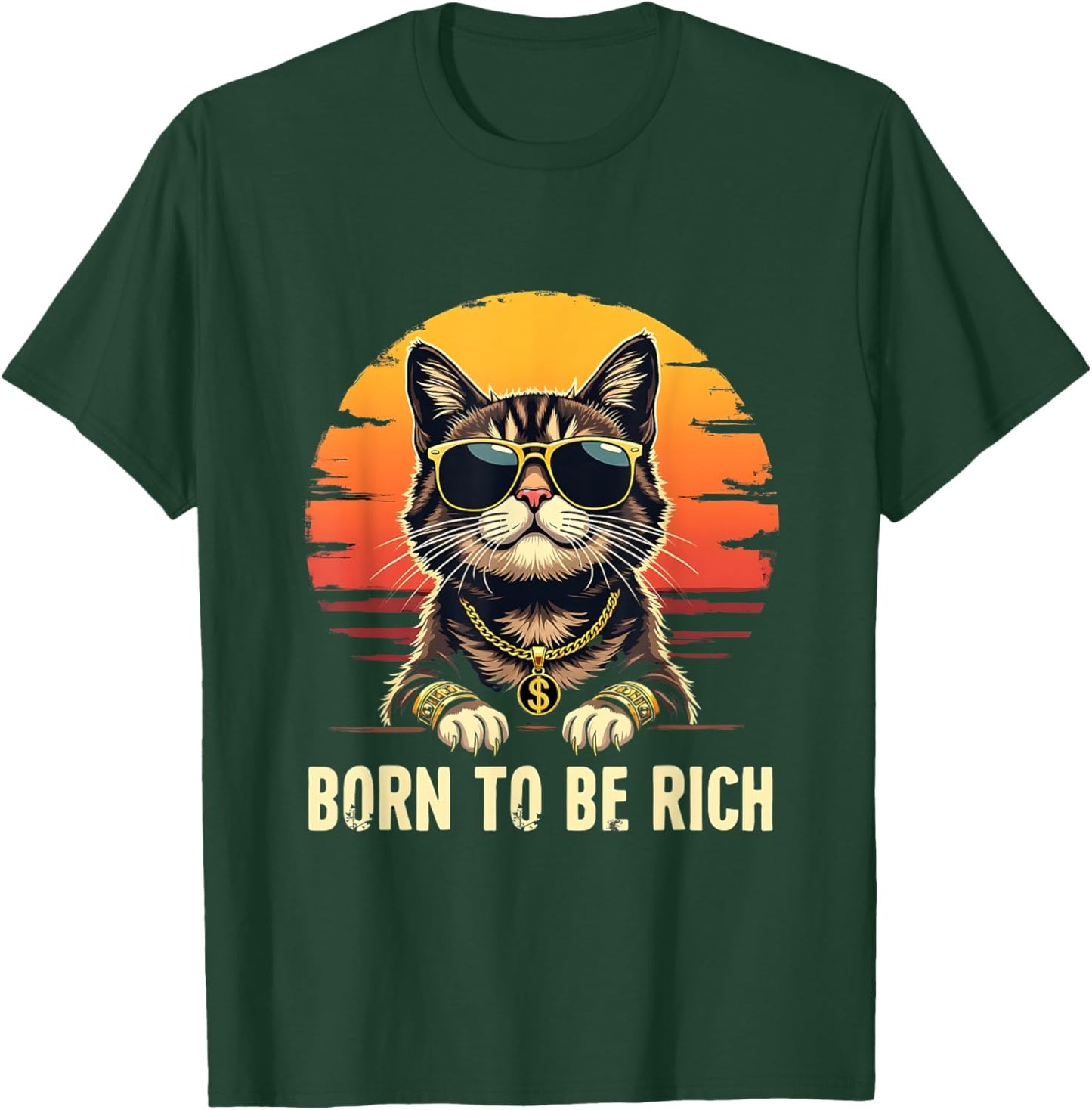 Retro Born To Be Rich Funny Millionaire Cat Meme T-Shirt - T-Shirt | Forest