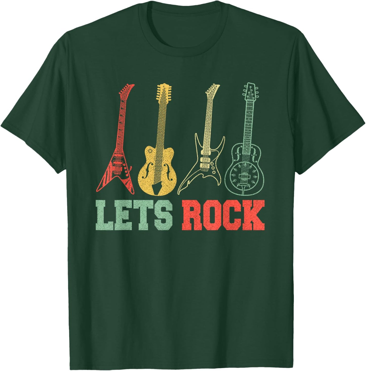 Lets Rock Rock n Roll Guitar Retro Small T-Shirt - T-Shirt | Forest
