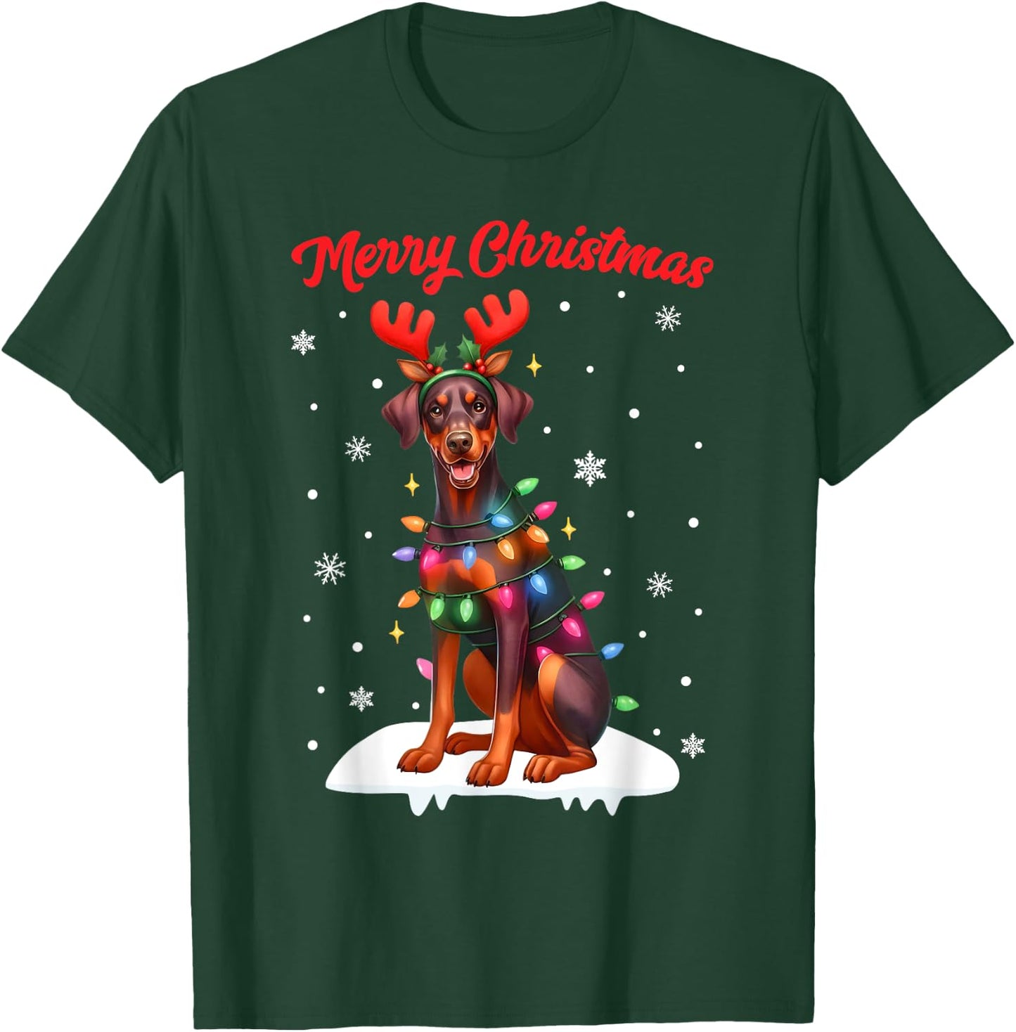 Christmas Pajamas Men Women Kids Doberman Pinscher Dog T-Shirt - T-Shirt | Forest