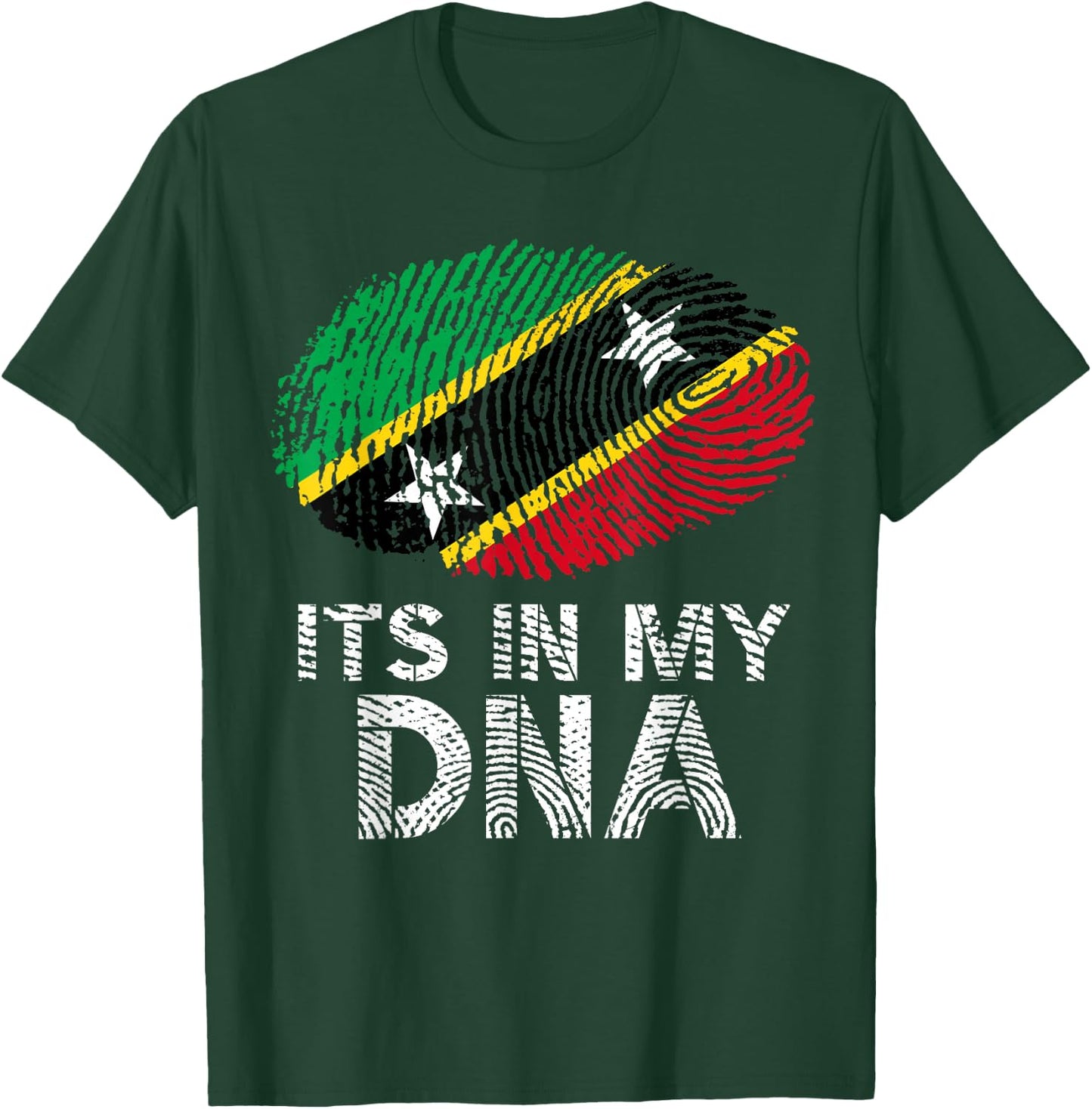 Saint Kitts and Nevis Fingerprint Flag Proud Heritage T-Shirt - T-Shirt | Forest