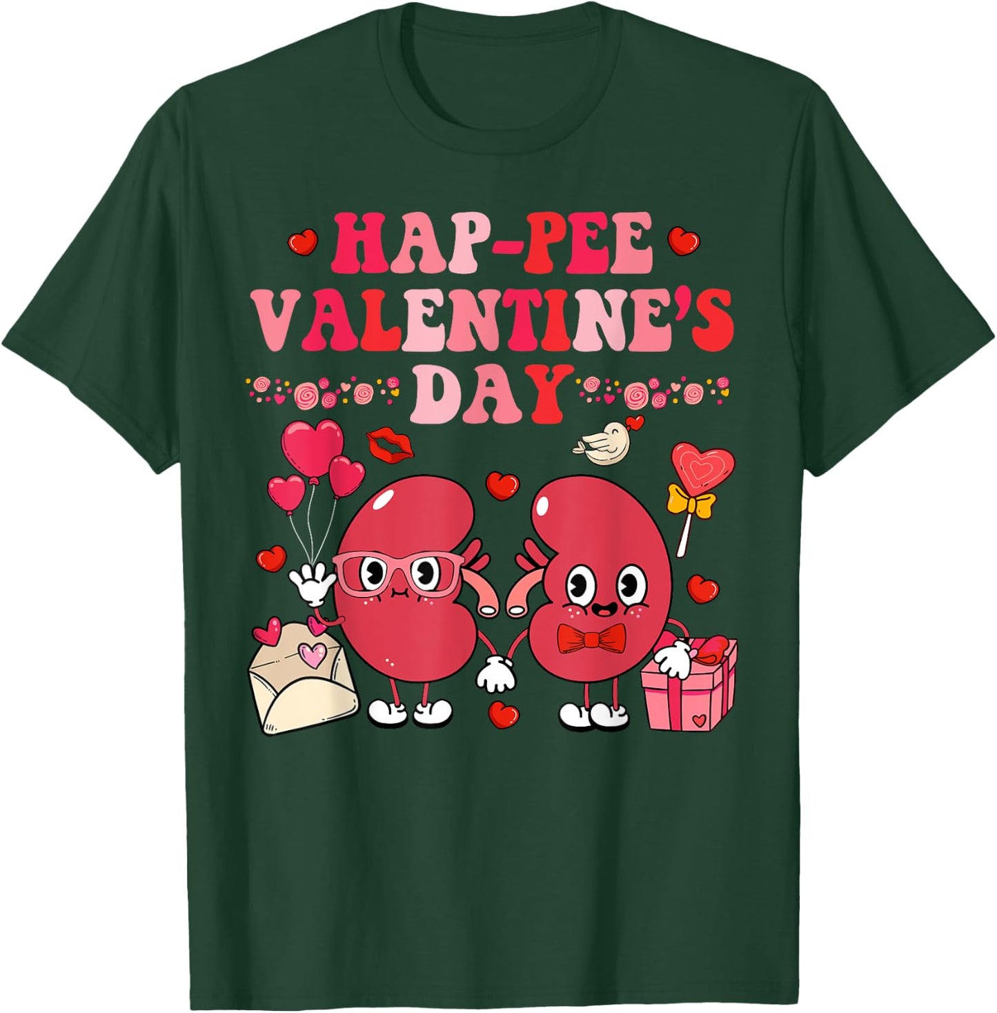 Groovy Happy Valentine's Day Kidney Urology Black Retro Valentine's Day -Adults Nurse T-Shirt - T-Shirt | Forest
