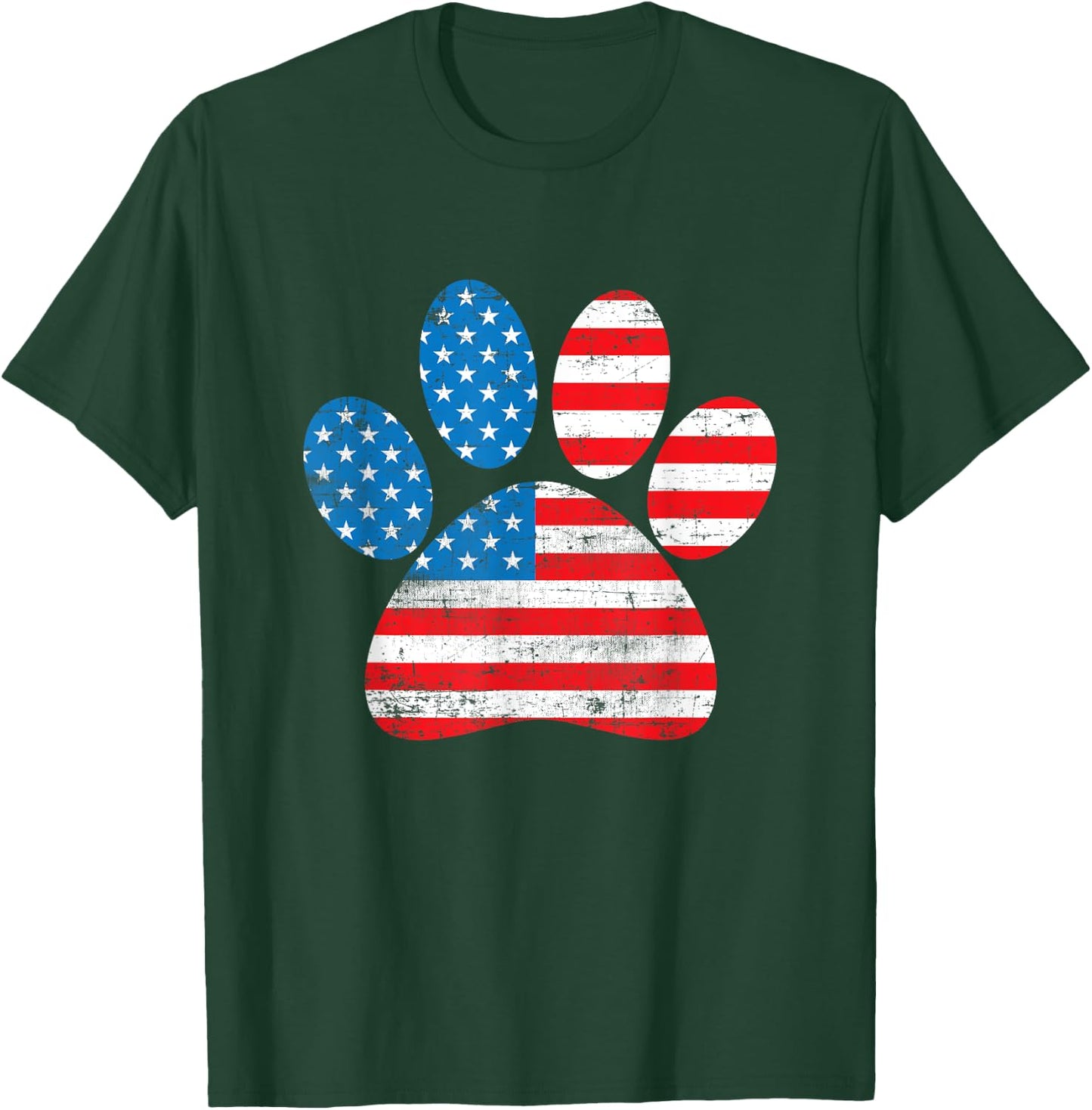 Dog America Flag Patriot day Paw Print Flag 4th of July Women Kids Men T-Shirt - T-Shirt | Forest