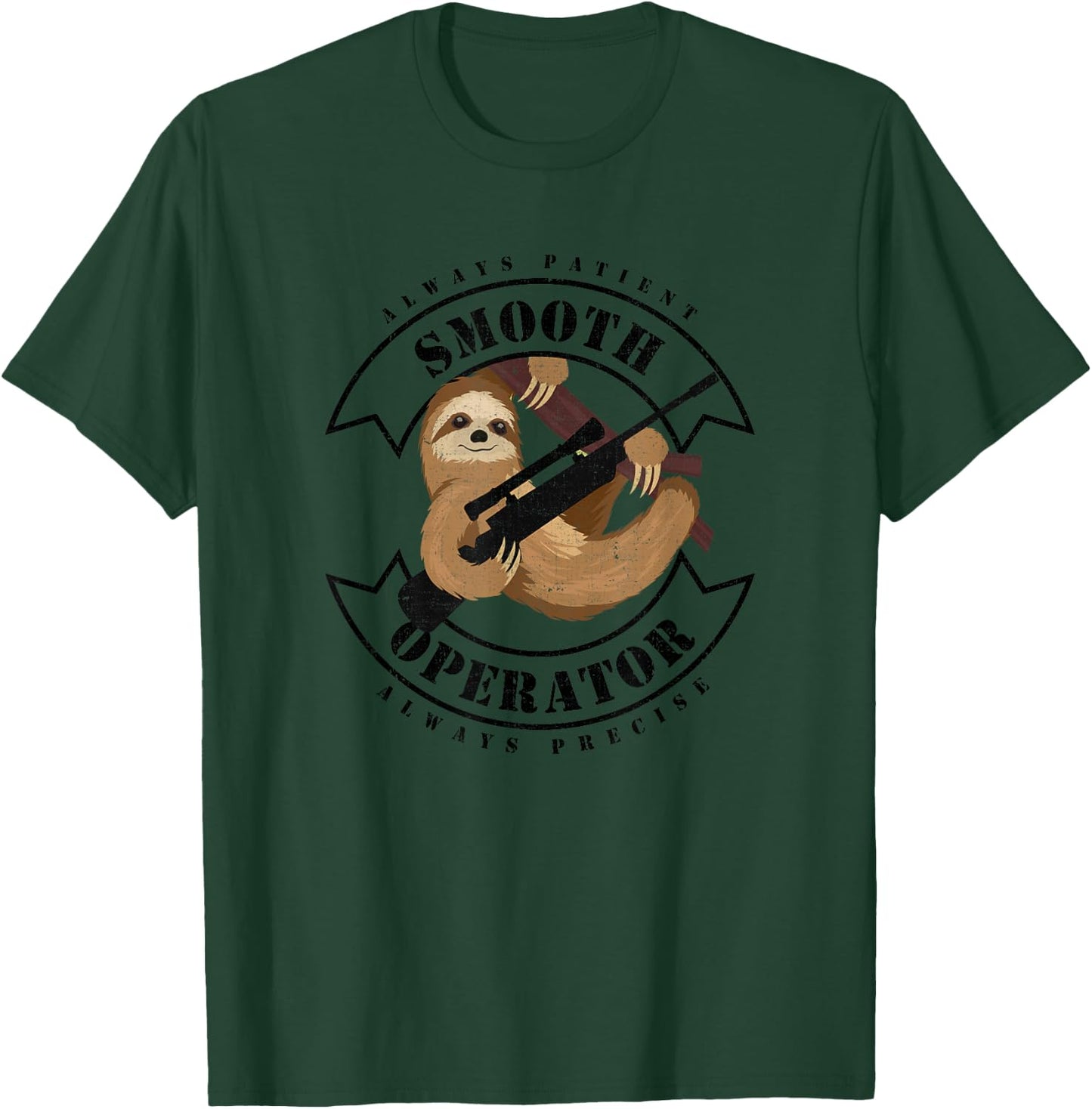 Tactical Sloth Sloth Sniper Smooth Operator - Green, , Short Sleeve, -Adults, Military-Themed Sloth Sniper , Small T-Shirt - T-Shirt | Forest