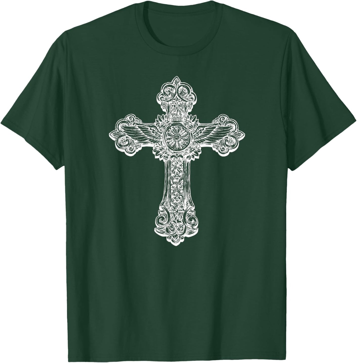 Beautiful Detailed Cross Cool Christian Religious T-Shirt - T-Shirt | Forest