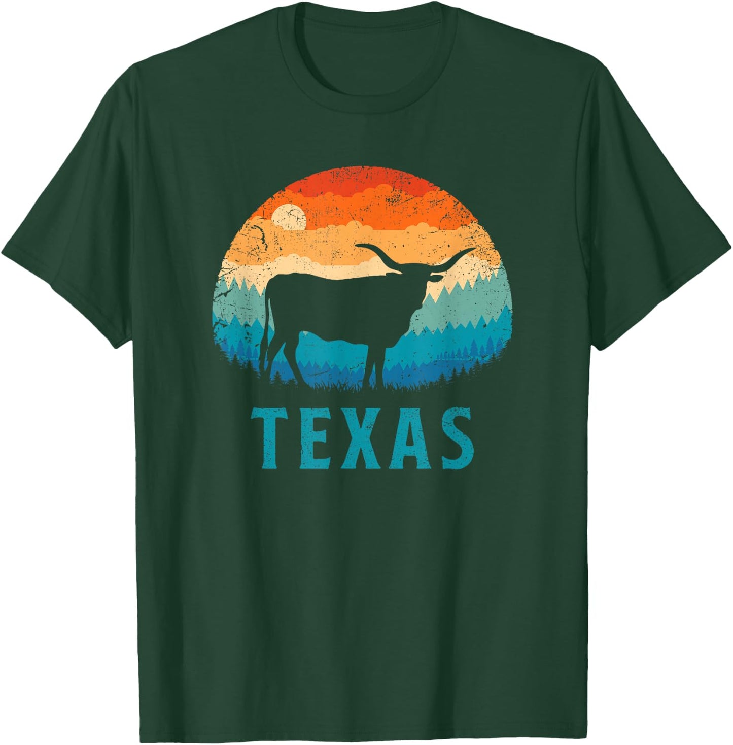 Texas Longhorn Cow Vintage Texan Cattle Herd Retro Lone Star T-Shirt - T-Shirt | Forest