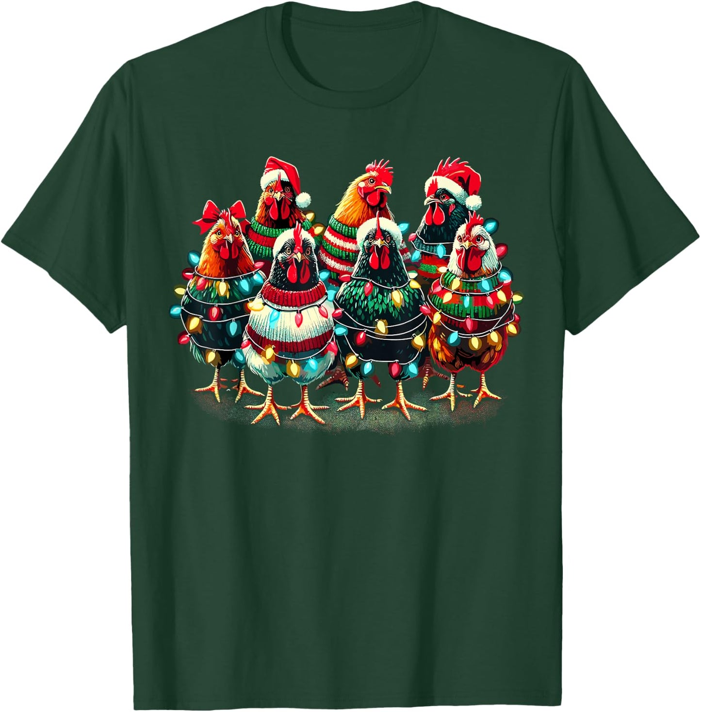 Chicken Christmas Lights Farm Animal Cute Xmas T-Shirt - T-Shirt | Forest