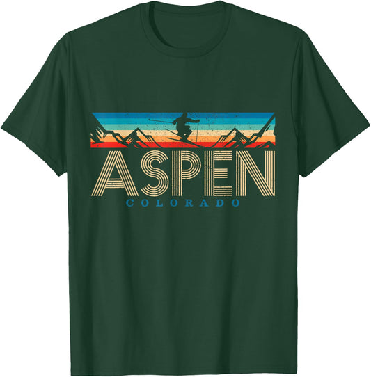 Aspen Colorado Ski - Vintage Souvenir Mountain Skiing T-Shirt - T-Shirt | Forest