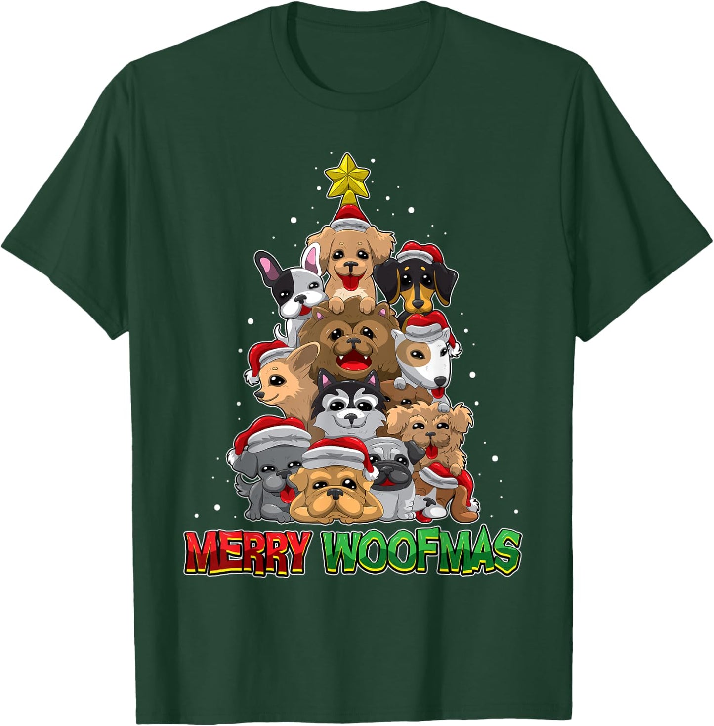 Merry Woofmas - Merry Christmas For Dog Lovers T-Shirt - T-Shirt | Forest