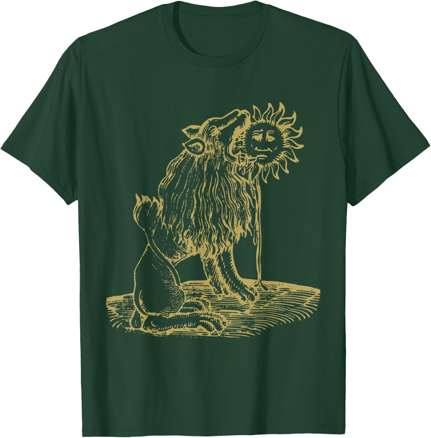 Lion Eating Sun Occult Medieval Emblem T-Shirt - T-Shirt | Forest