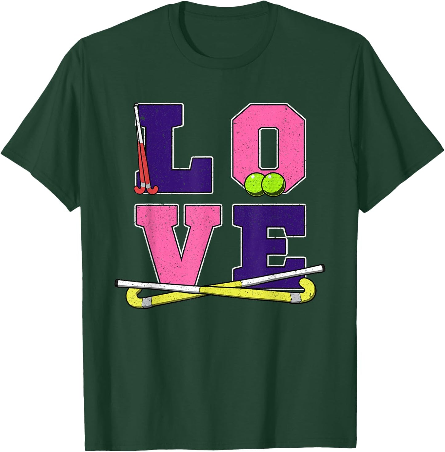 Girls Women's Love Field Hockey Art - Hockey Mom Gift T-Shirt - T-Shirt | Forest