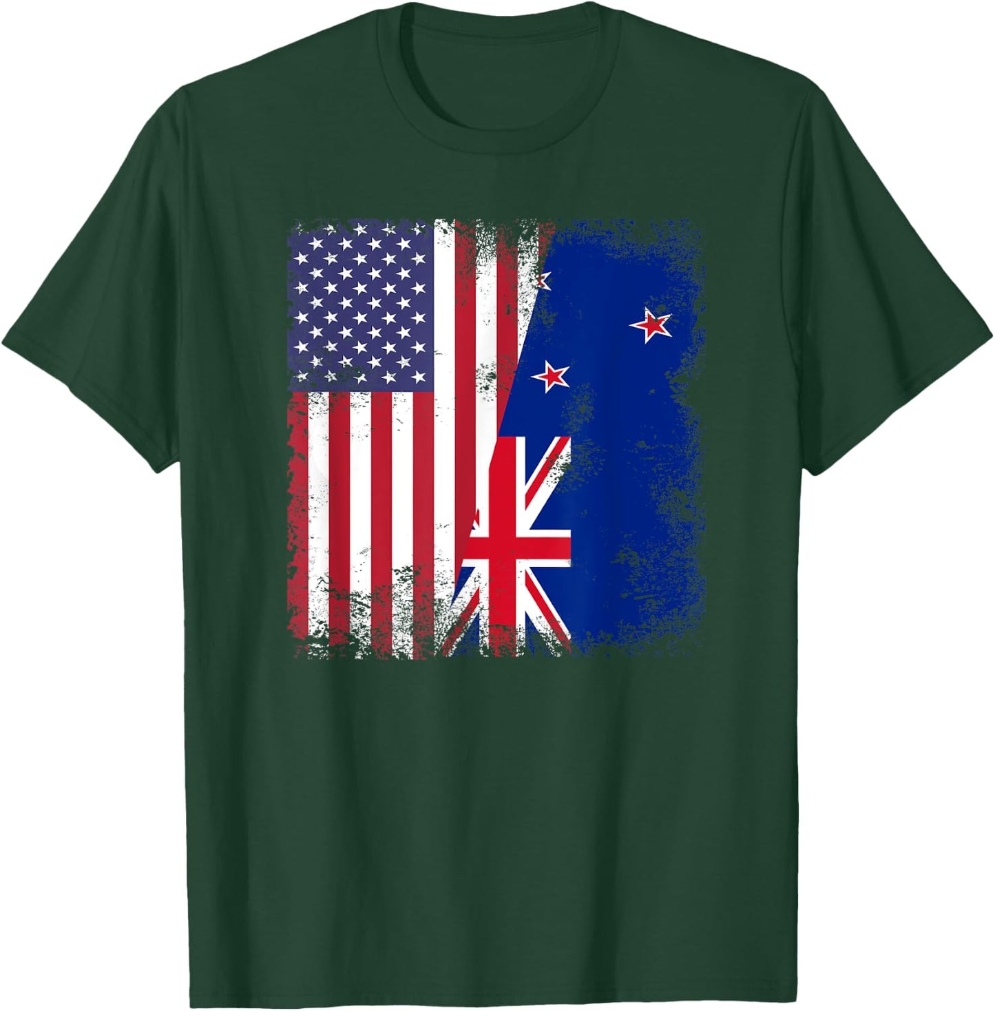 Half Kiwi Flag | Vintage New Zealand USA Gift T-Shirt - T-Shirt | Forest