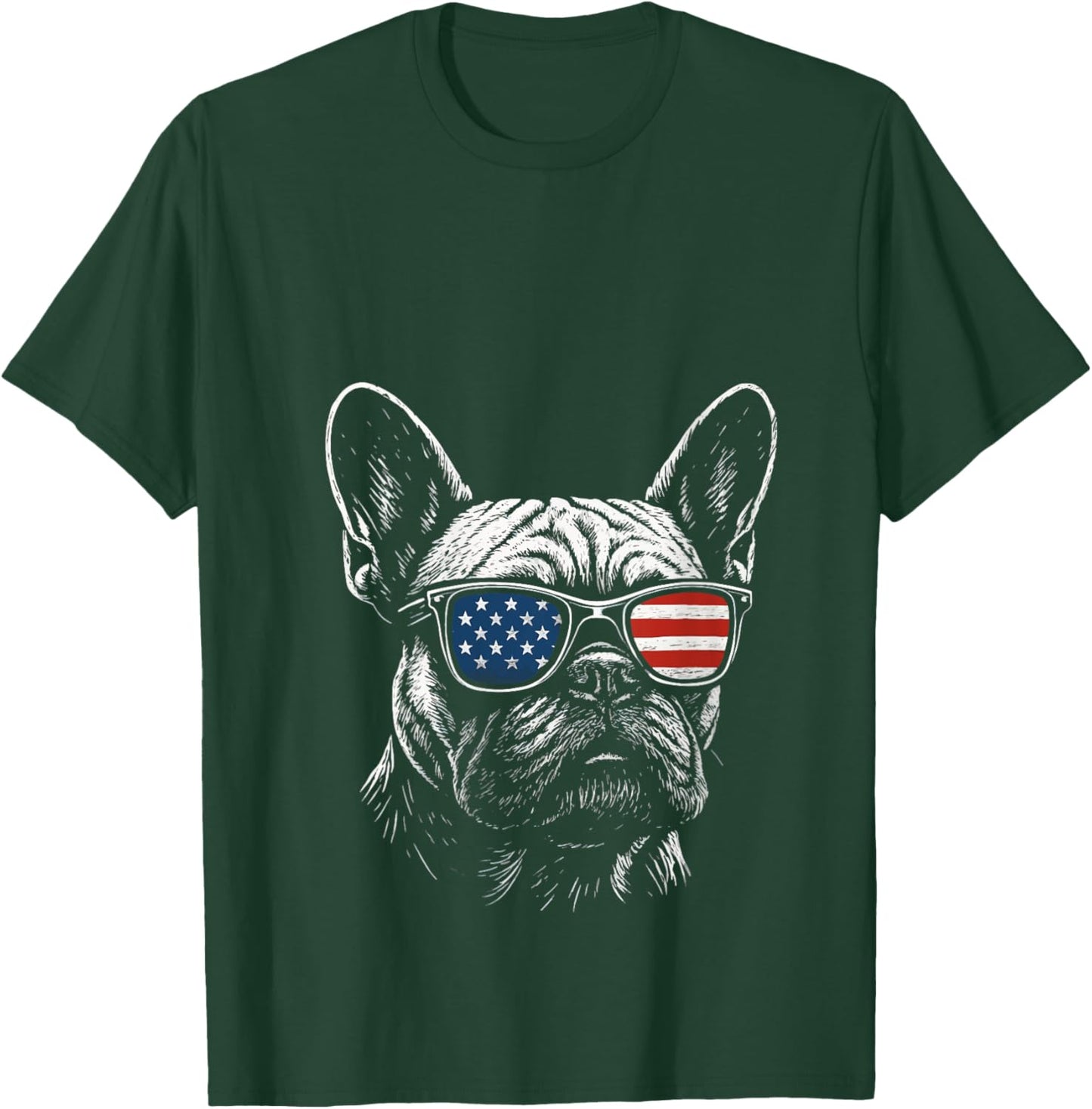 French Bulldog USA Flag Sunglasses 4th Of July V-Neck T-Shirt - T-Shirt | Forest