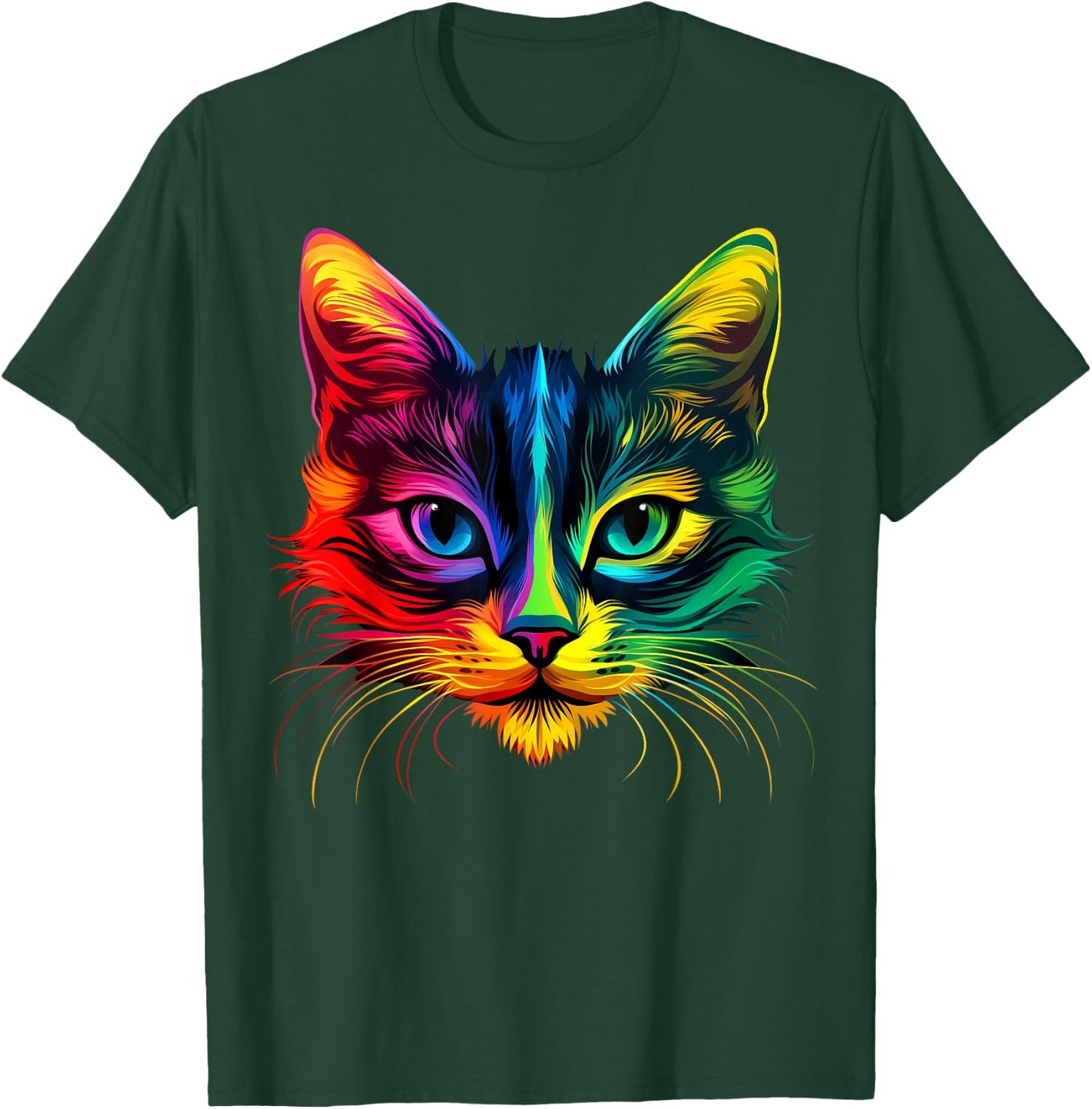 Colorful Cat Face Cute Pet Animal Lover Men Women Black T-Shirt - T-Shirt | Forest