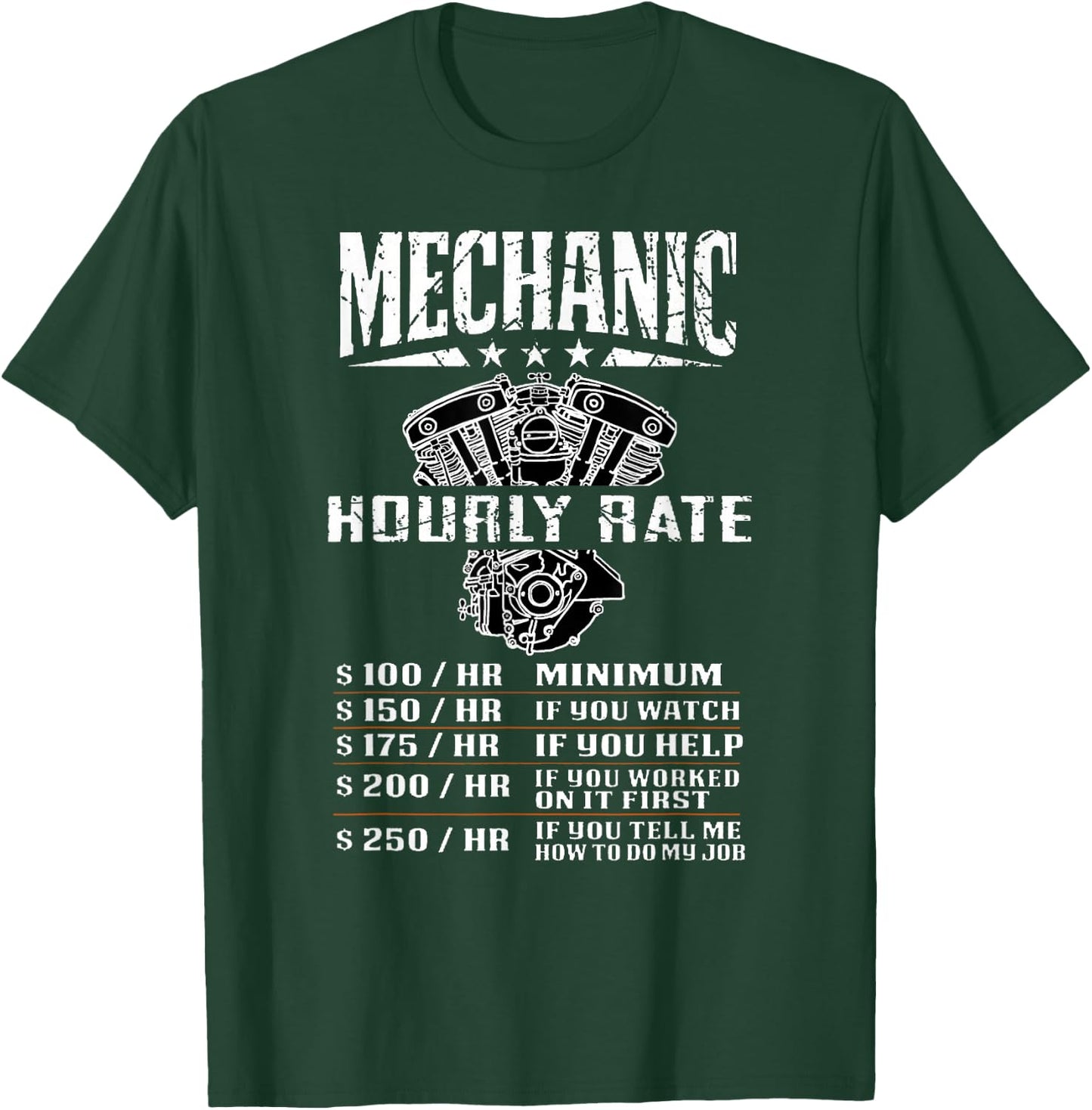 Funny Mechanic Hourly Rate Motorcycle Labor Rates T-Shirt - T-Shirt | Forest