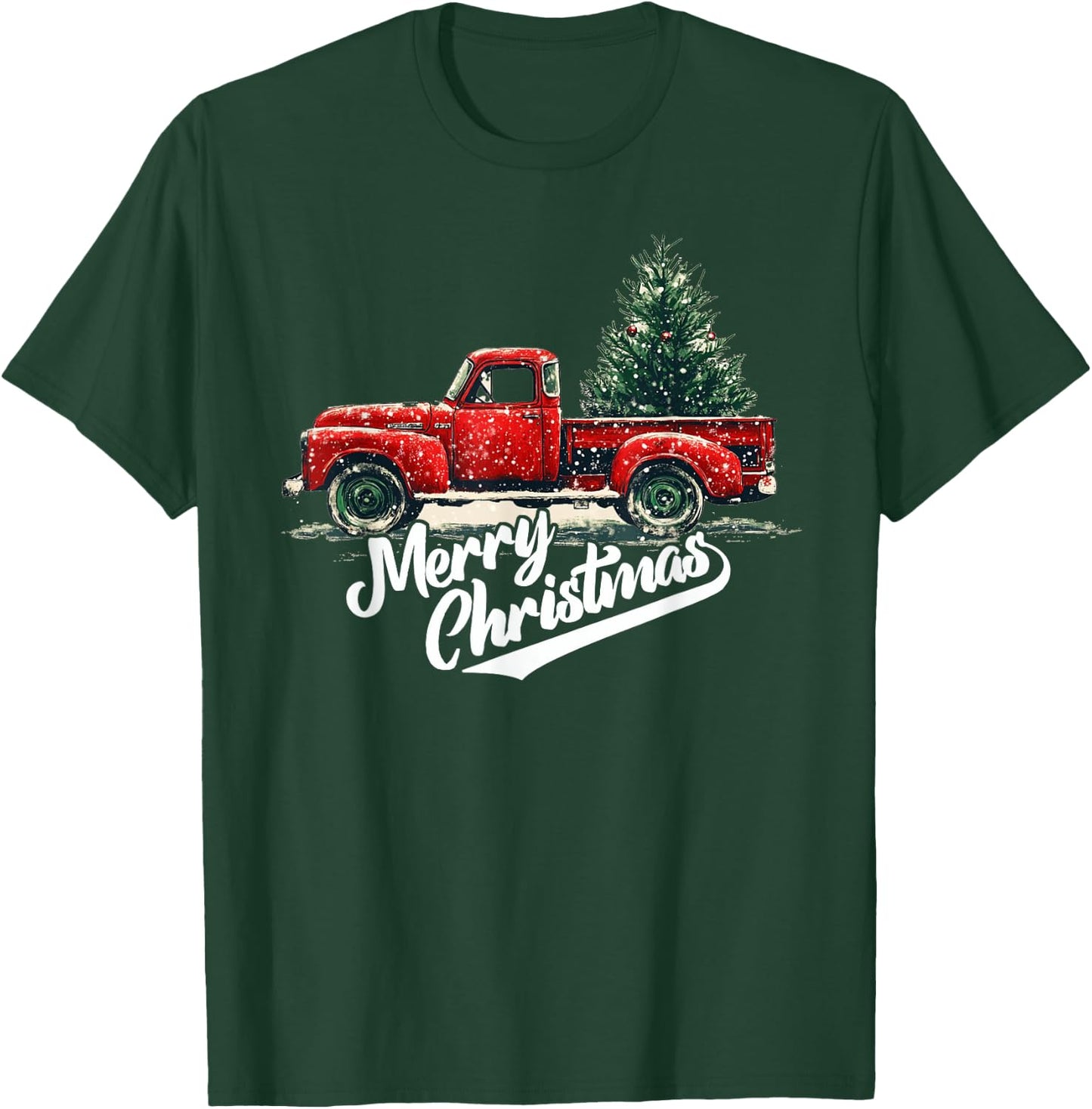 Old Red Pickup Truck Christmas Tree Vintage men T-Shirt - T-Shirt | Forest