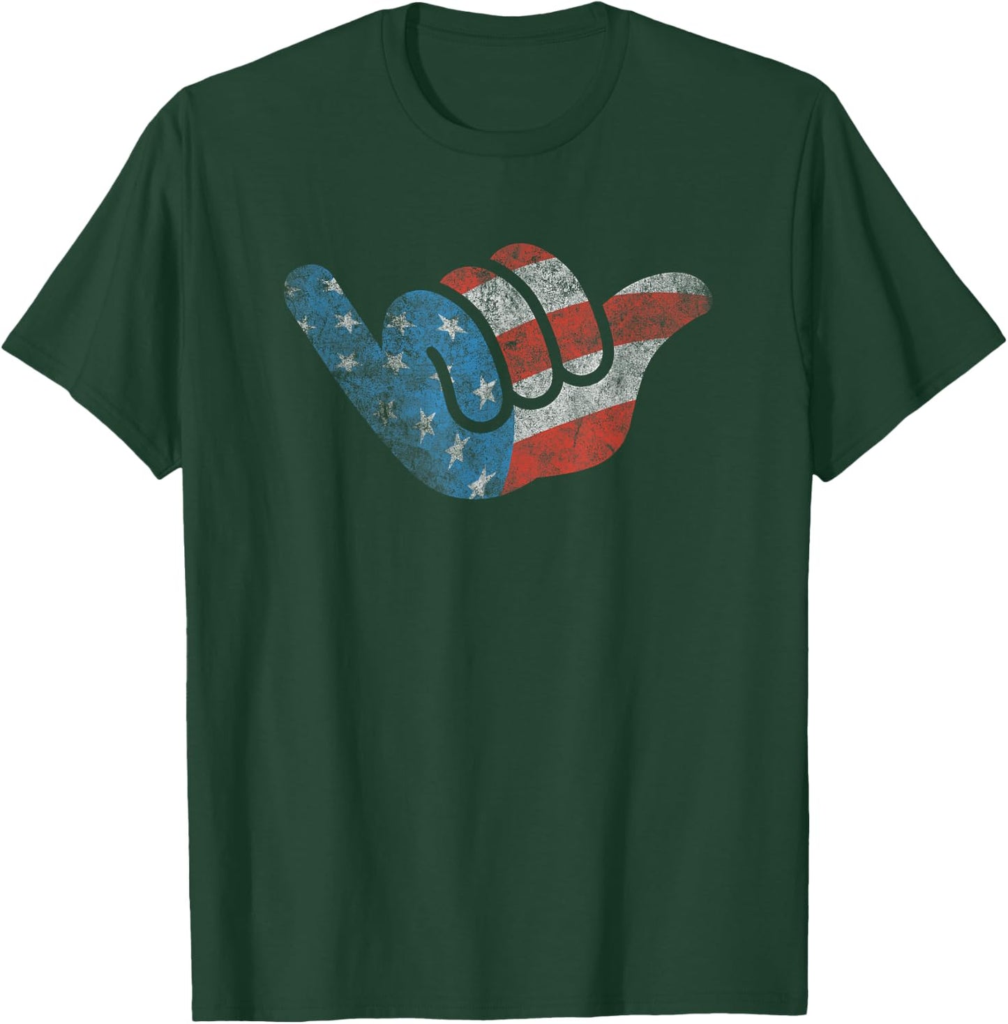 Patriotic Surfer Hang Shirt American Flag Loose Hand Sign T-Shirt - T-Shirt | Forest