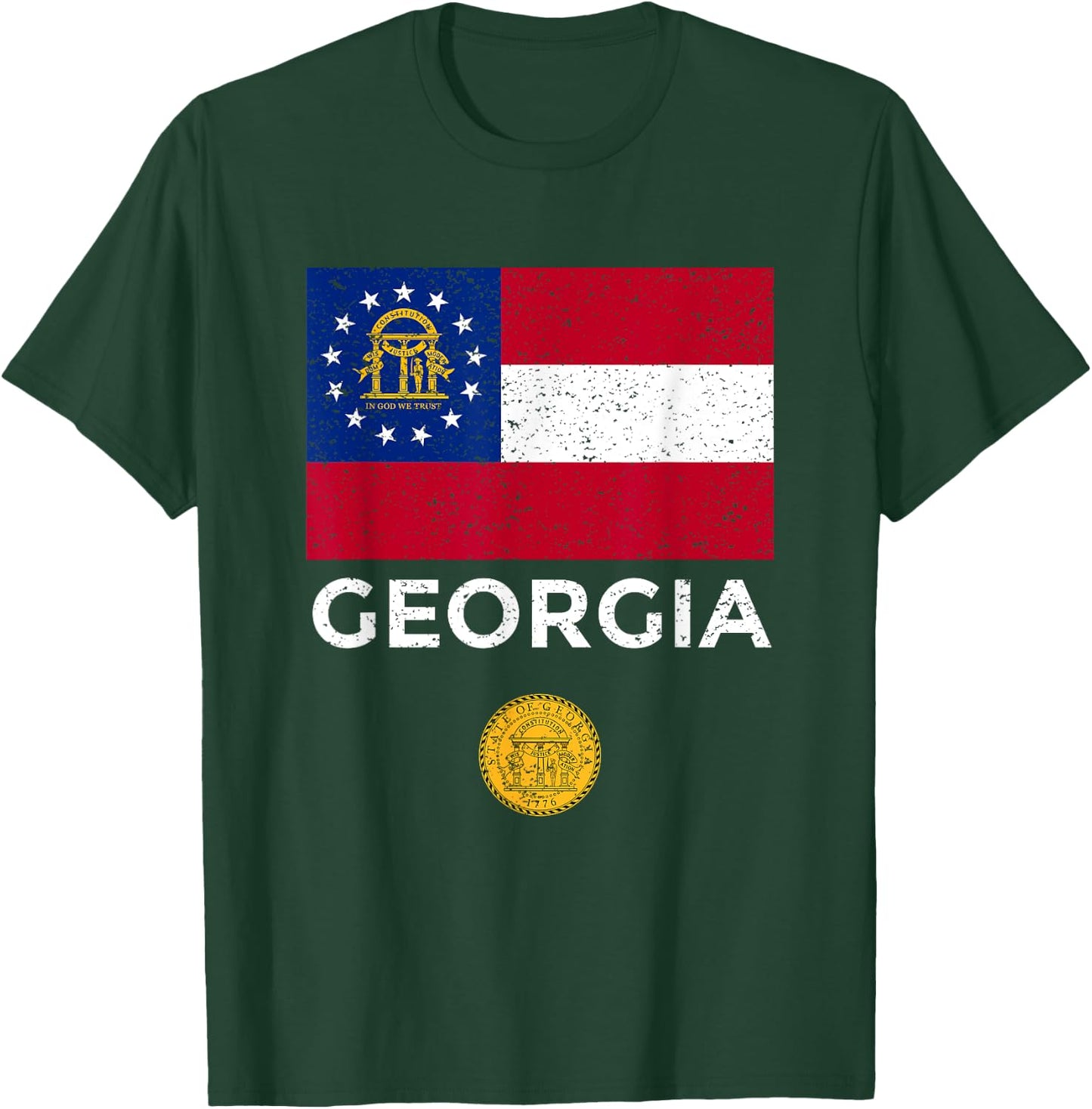 Georgia State Flag with Seal - Vintage Distressed T-Shirt - T-Shirt | Forest
