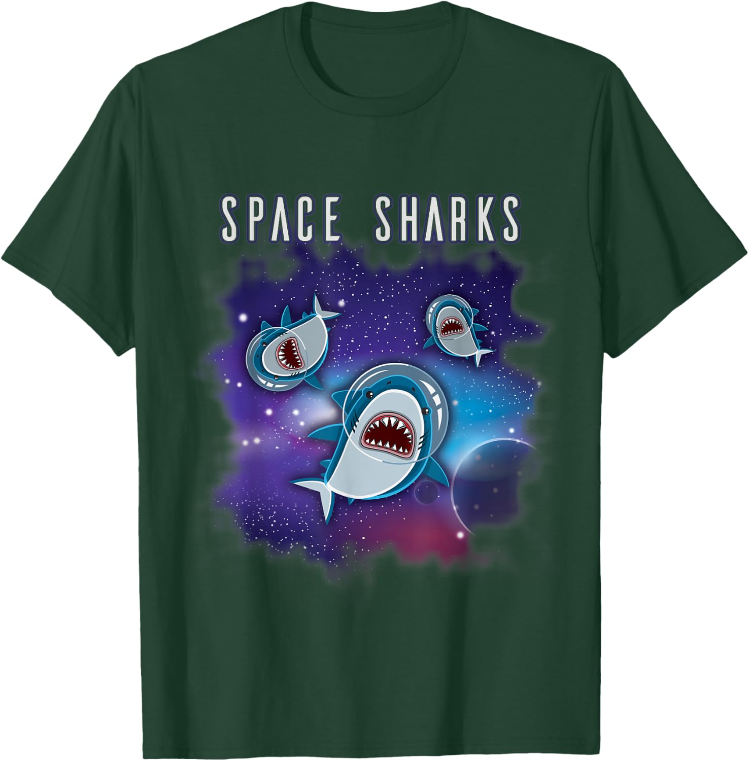 SPACE SHARKS | Funny Astronaut Sharks in Space T-Shirt - T-Shirt | Forest