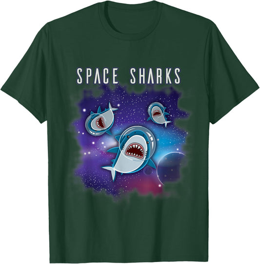 SPACE SHARKS | Funny Astronaut Sharks in Space T-Shirt - T-Shirt | Forest