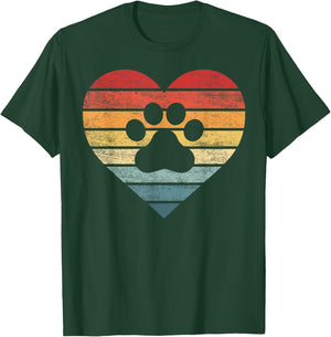 Veterinarian Vet Tech Retro Sunset Paw Print Dog Cat Lover Men Women Girls Kids T-Shirt - T-Shirt | Forest