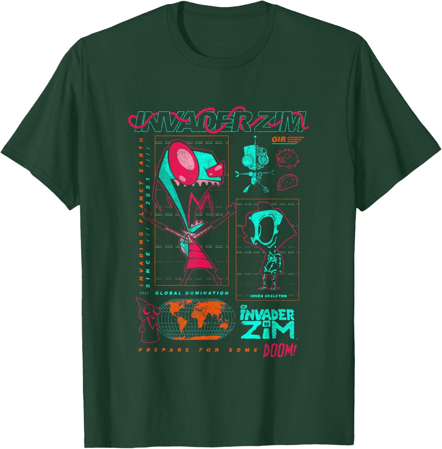 Invader Zim World Domination Grand Schematics T-Shirt - T-Shirt | Forest