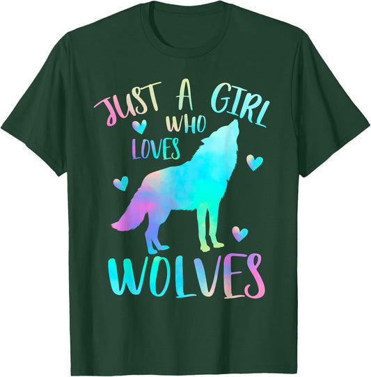 Just a Girl Who Loves wolves Watercolor Cute wolf lover,Short Sleeve T-Shirt - T-Shirt | Forest