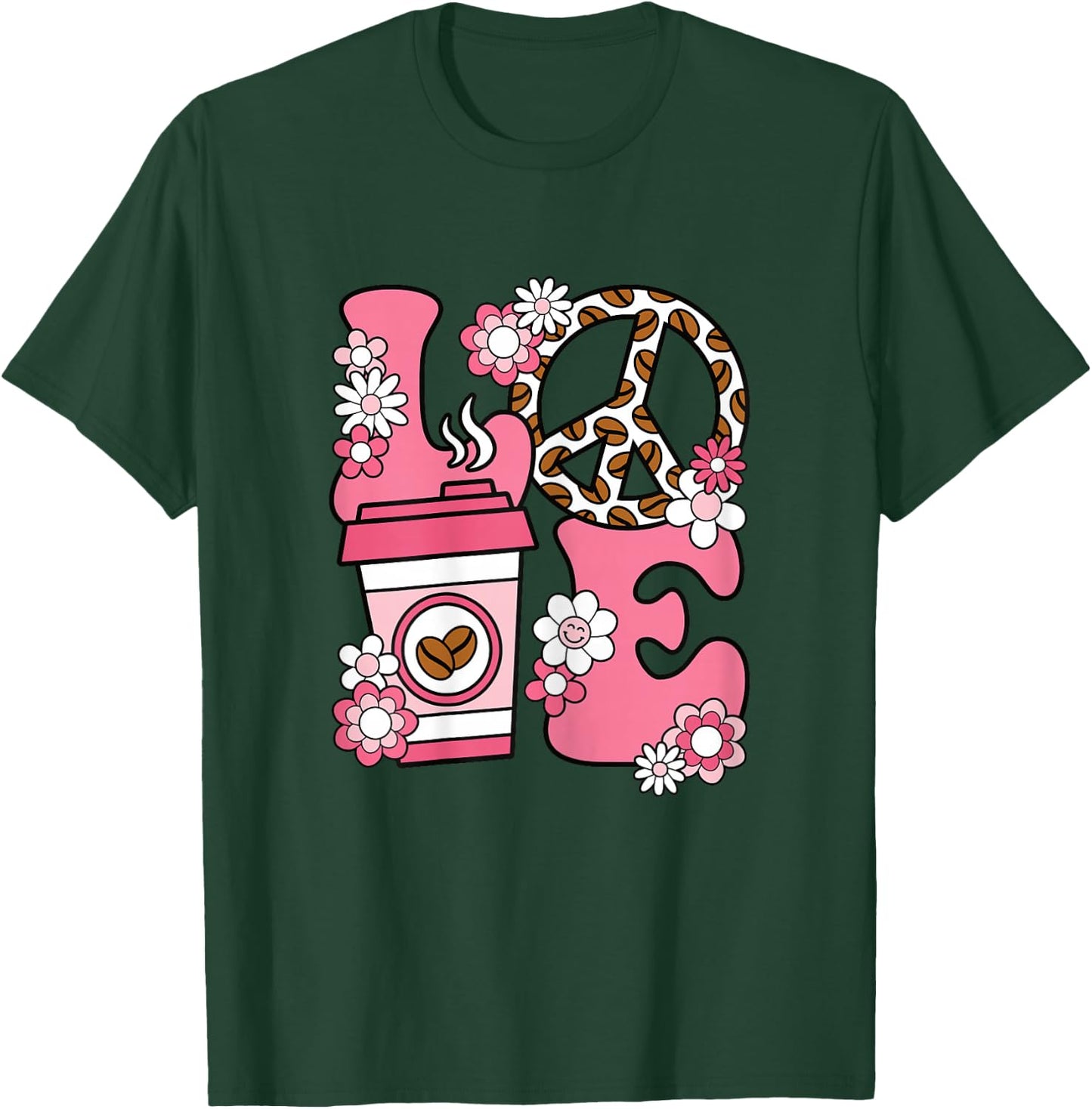 Cute Coffee Clothing Women Women's Graphic Pink Coffee Cup Print X-Small Black Coffee Lover T-Shirt - T-Shirt | Forest