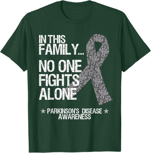Parkinsons Awareness Shirt No One Fights Alone Silver Ribbon T-Shirt - T-Shirt | Forest
