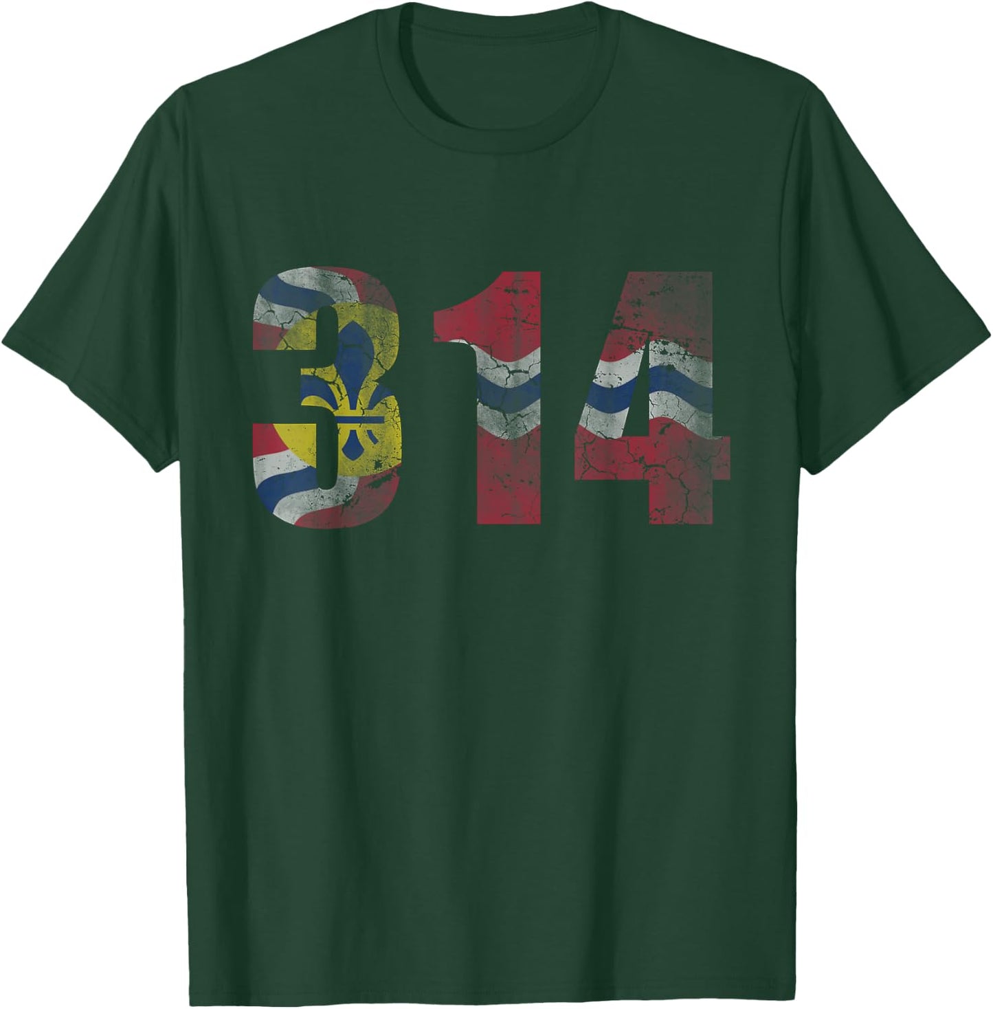 St Louis Flag Missouri 314 Vintage Distressed Fade T-Shirt - T-Shirt | Forest